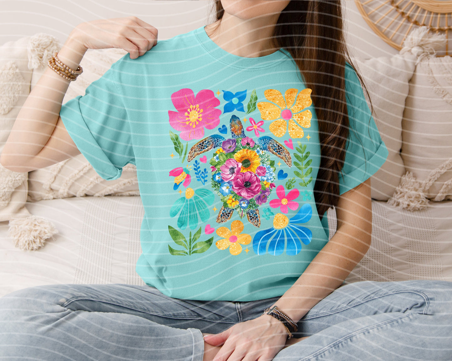 Floral Sea Turtle Graphic Tee