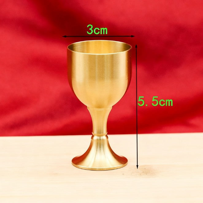 Copper Wine Cup Set - Large, Medium, Small - Pure Brass Antique Stemmed Cup for Offering, Feng Shui God of Wealth, Water Cup