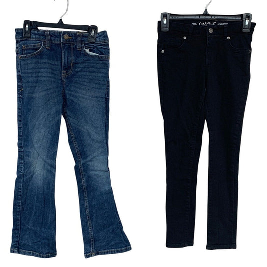 2 Cat & Jack Girls Size 10 Stretch Adjustable Waist Boot Cut Skinny Denim Jeans