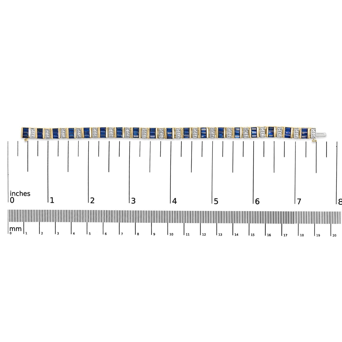 14K Yellow Gold 2/5 Cttw Diamond & 8.0 Cttw Baguette Cut Blue Sapphire Alternating Link Bracelet (G-H Color, VS1-VS2 Clarity) - 7" Inches-3