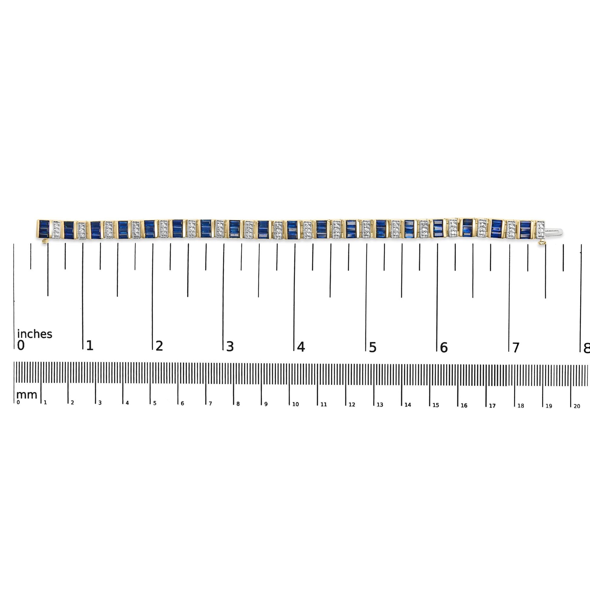 14K Yellow Gold 2/5 Cttw Diamond & 8.0 Cttw Baguette Cut Blue Sapphire Alternating Link Bracelet (G-H Color, VS1-VS2 Clarity) - 7" Inches-3