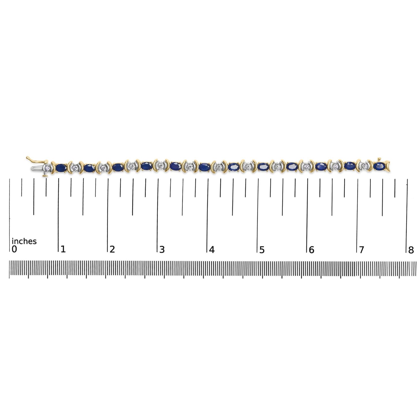 14K Yellow Gold 1.00 Cttw Alternating  Diamond and 6 1/2 Cttw Oval Blue Sapphire Link Bracelet (H-I Color, SI1-SI2 Clarity) - 7" Inches-3