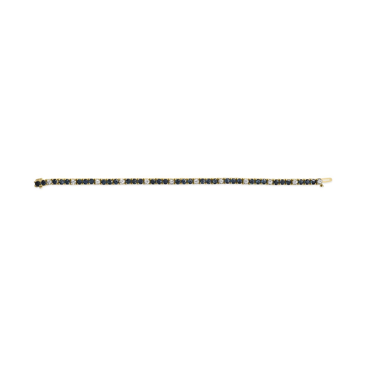 18K Yellow Gold Alternating 1 1/5 Cttw Diamond and 3X3 MM Blue Sapphire Tennis Bracelet (G-H Color, VS1-VS2 Clarity) - 7" Inches-3