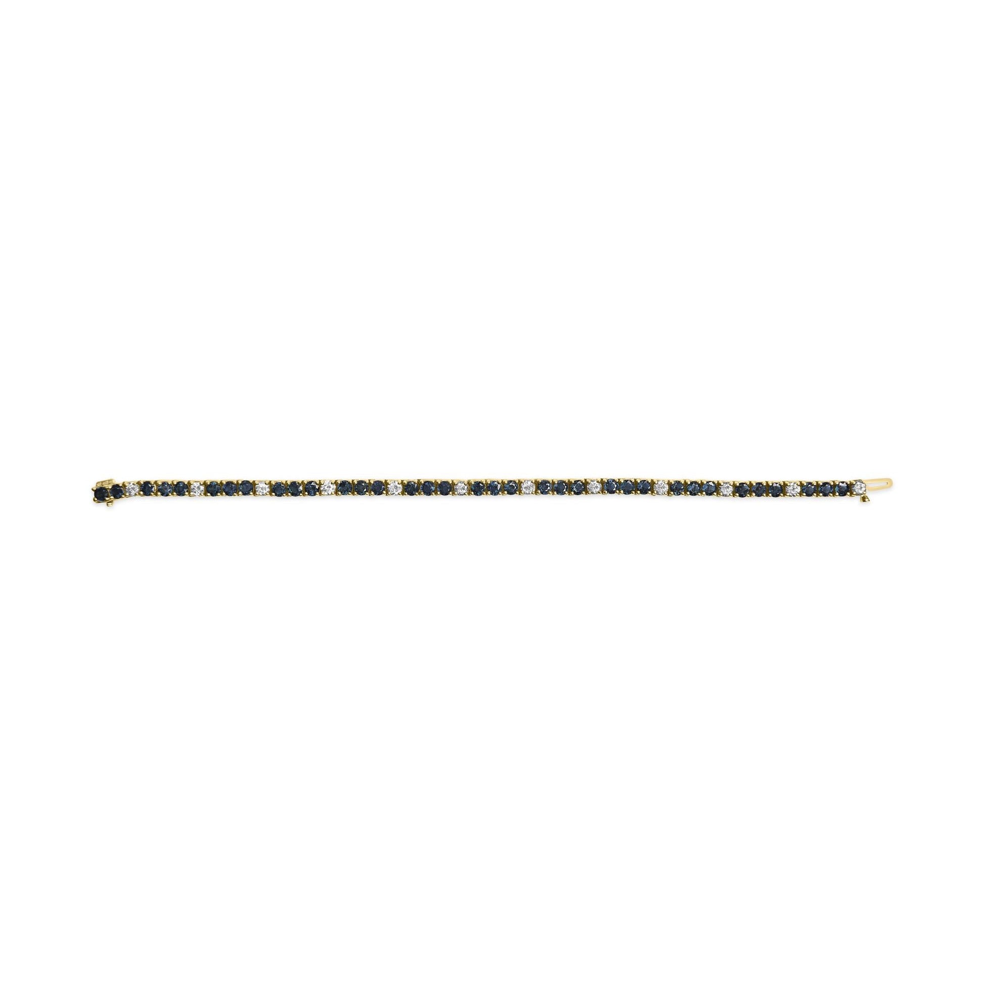 18K Yellow Gold Alternating 1 1/5 Cttw Diamond and 3X3 MM Blue Sapphire Tennis Bracelet (G-H Color, VS1-VS2 Clarity) - 7" Inches-3