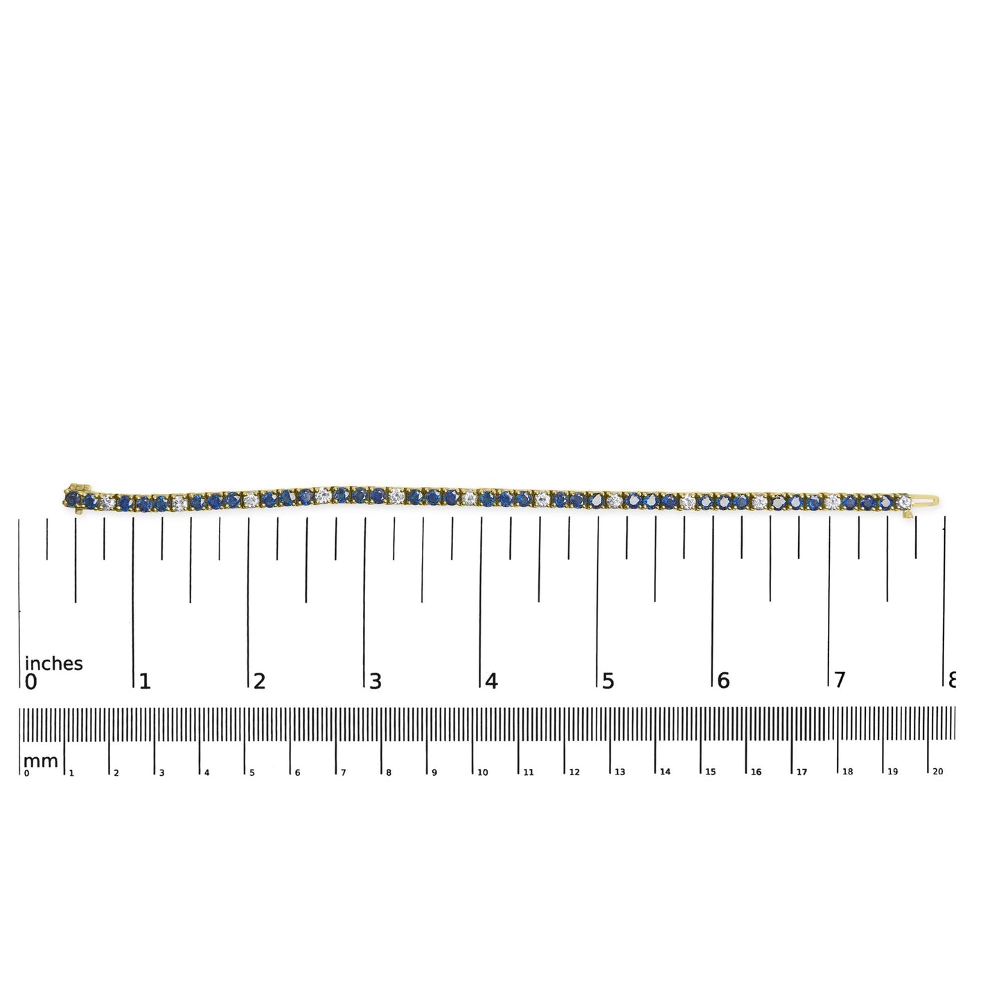 18K Yellow Gold Alternating 1 1/5 Cttw Diamond and 3X3 MM Blue Sapphire Tennis Bracelet (G-H Color, VS1-VS2 Clarity) - 7" Inches-4