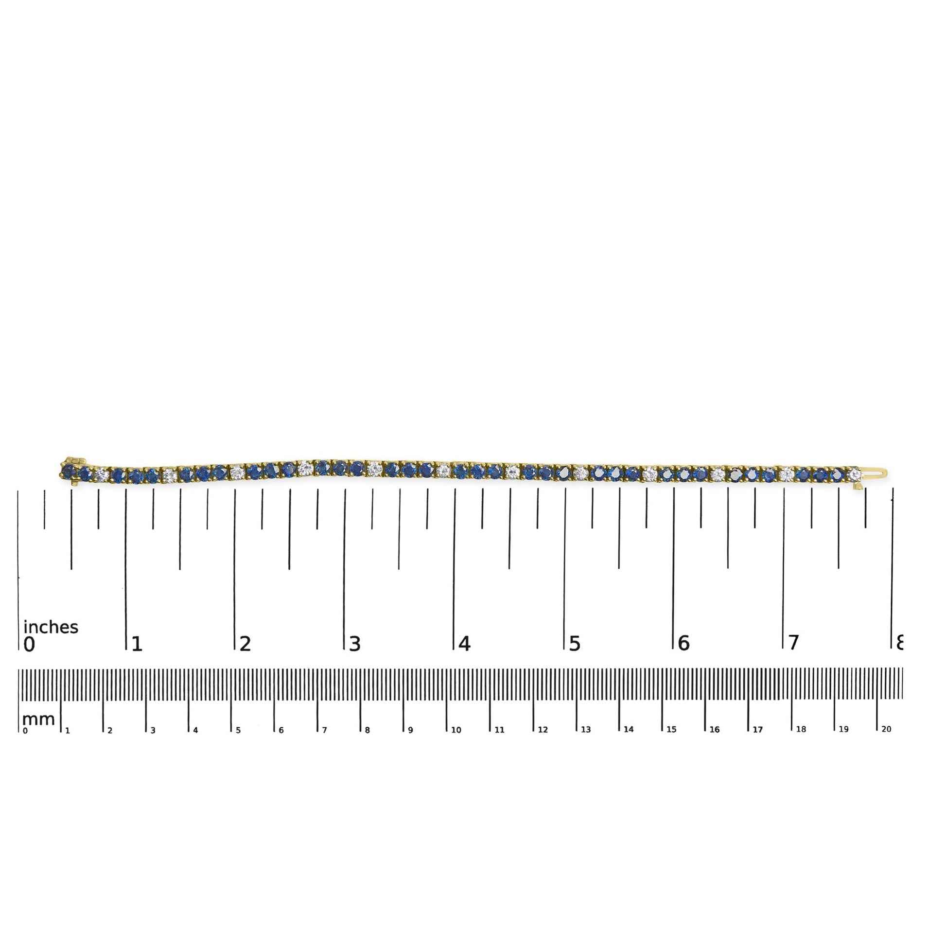 18K Yellow Gold Alternating 1 1/5 Cttw Diamond and 3X3 MM Blue Sapphire Tennis Bracelet (G-H Color, VS1-VS2 Clarity) - 7" Inches-4