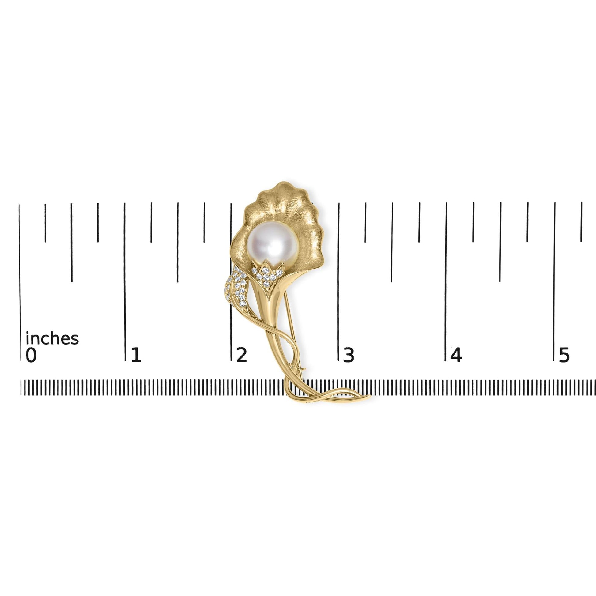 18K Yellow Gold 2/5 Cttw Diamond and 12MM Cultured South Sea Pearl Flower Pin Brooch (G-H Color, VS1-VS2 Clarity)-3