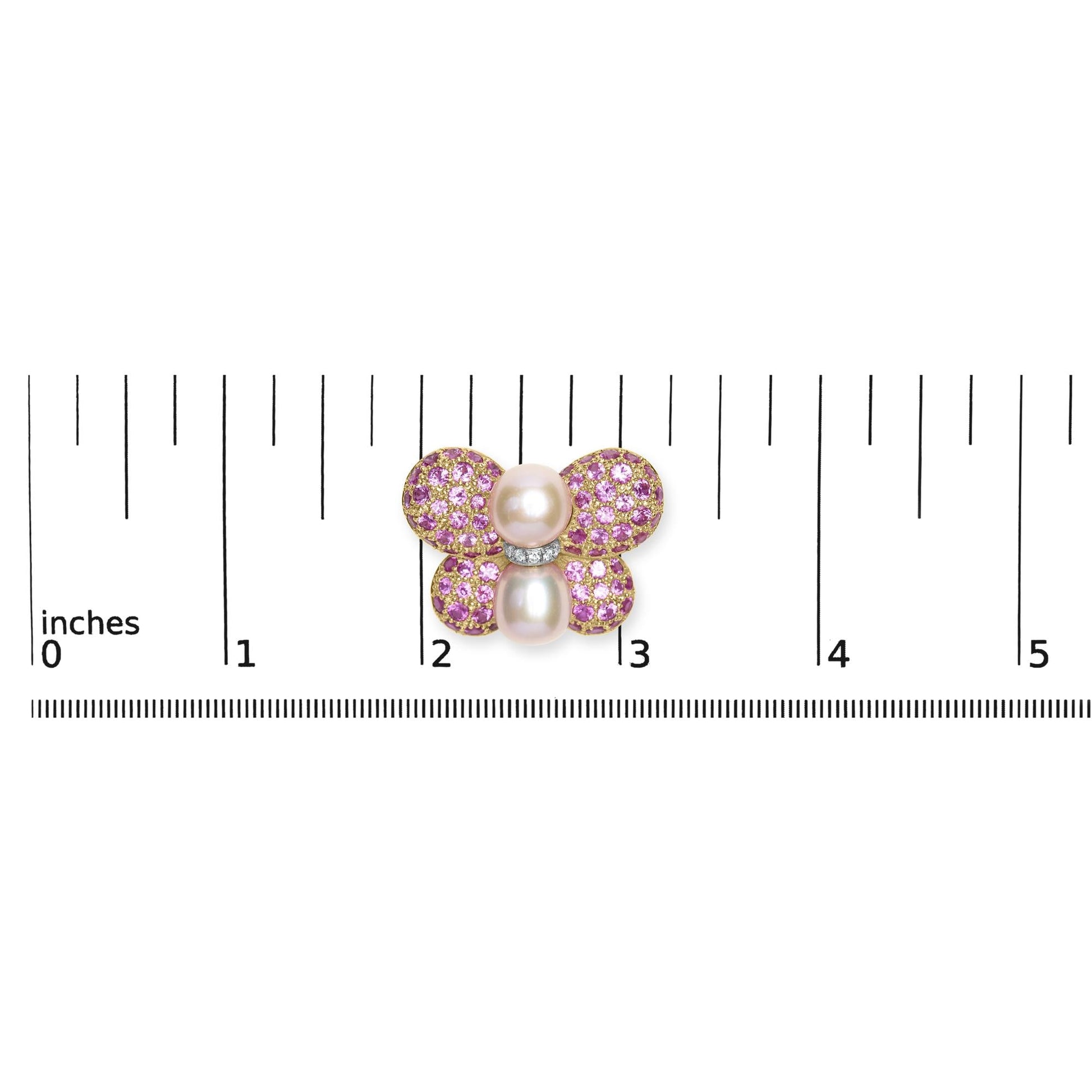 18K Yellow and White Gold 9MM South Sea Pearl and Pink Sapphire Butterfly Pin Brooch with Diamond Accent (F-G Color, VS1-VS2 Clarity)-3