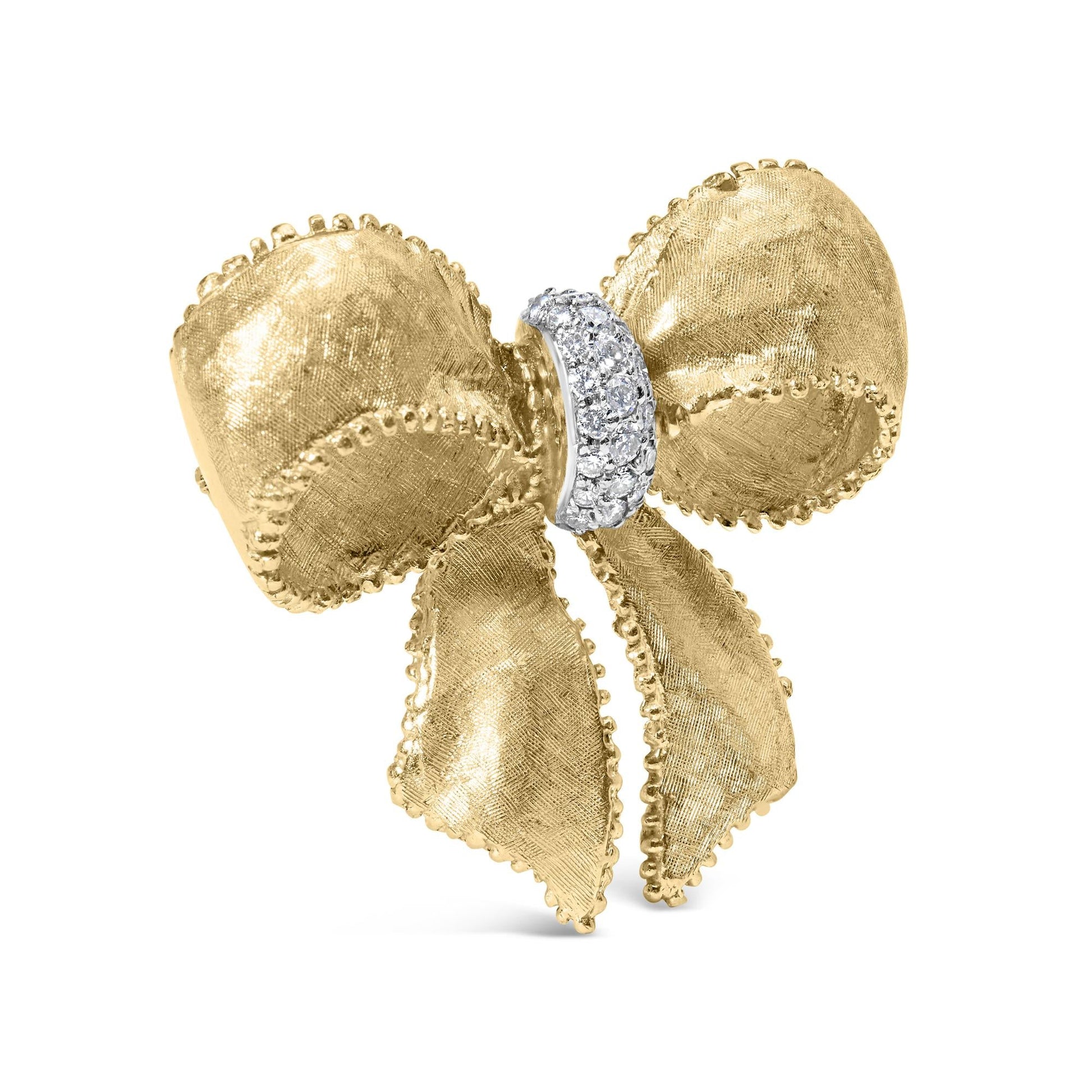 18K Yellow Gold and 3/5 Cttw Diamond Bow Pin Brooch (G-H Color, VS1-VS2 Clarity)-1
