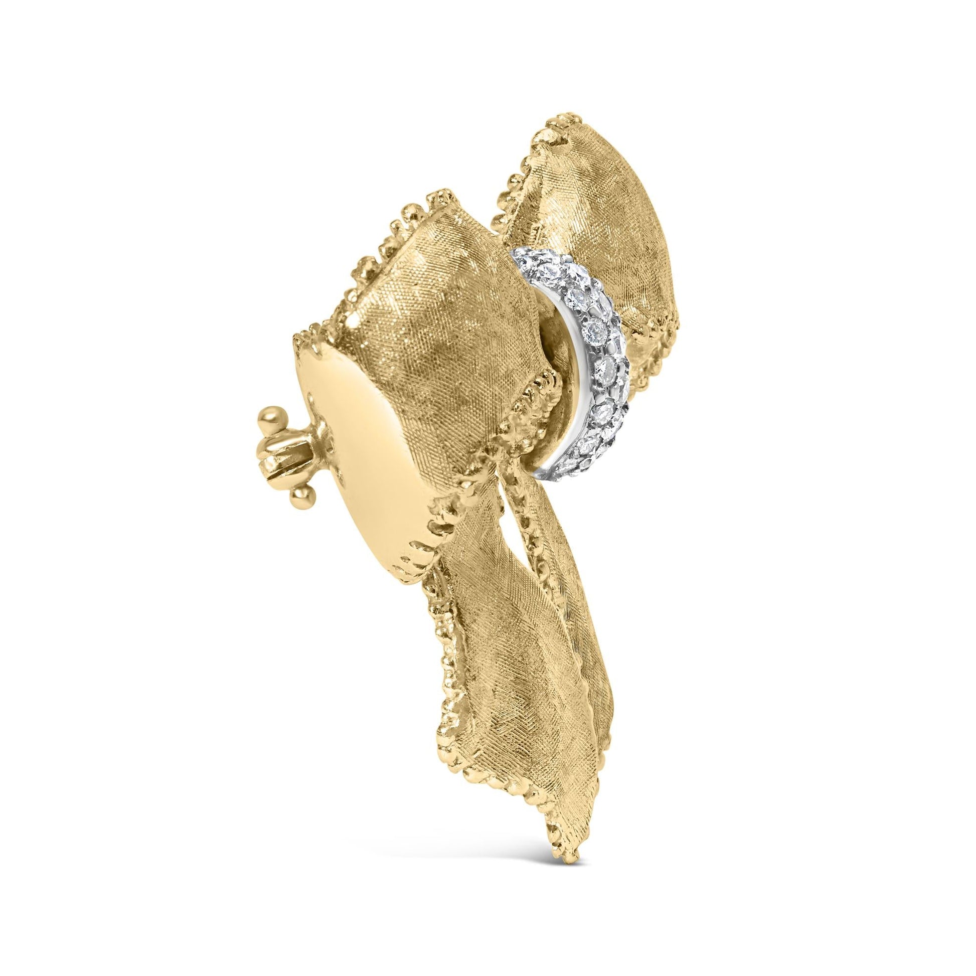 18K Yellow Gold and 3/5 Cttw Diamond Bow Pin Brooch (G-H Color, VS1-VS2 Clarity)-2