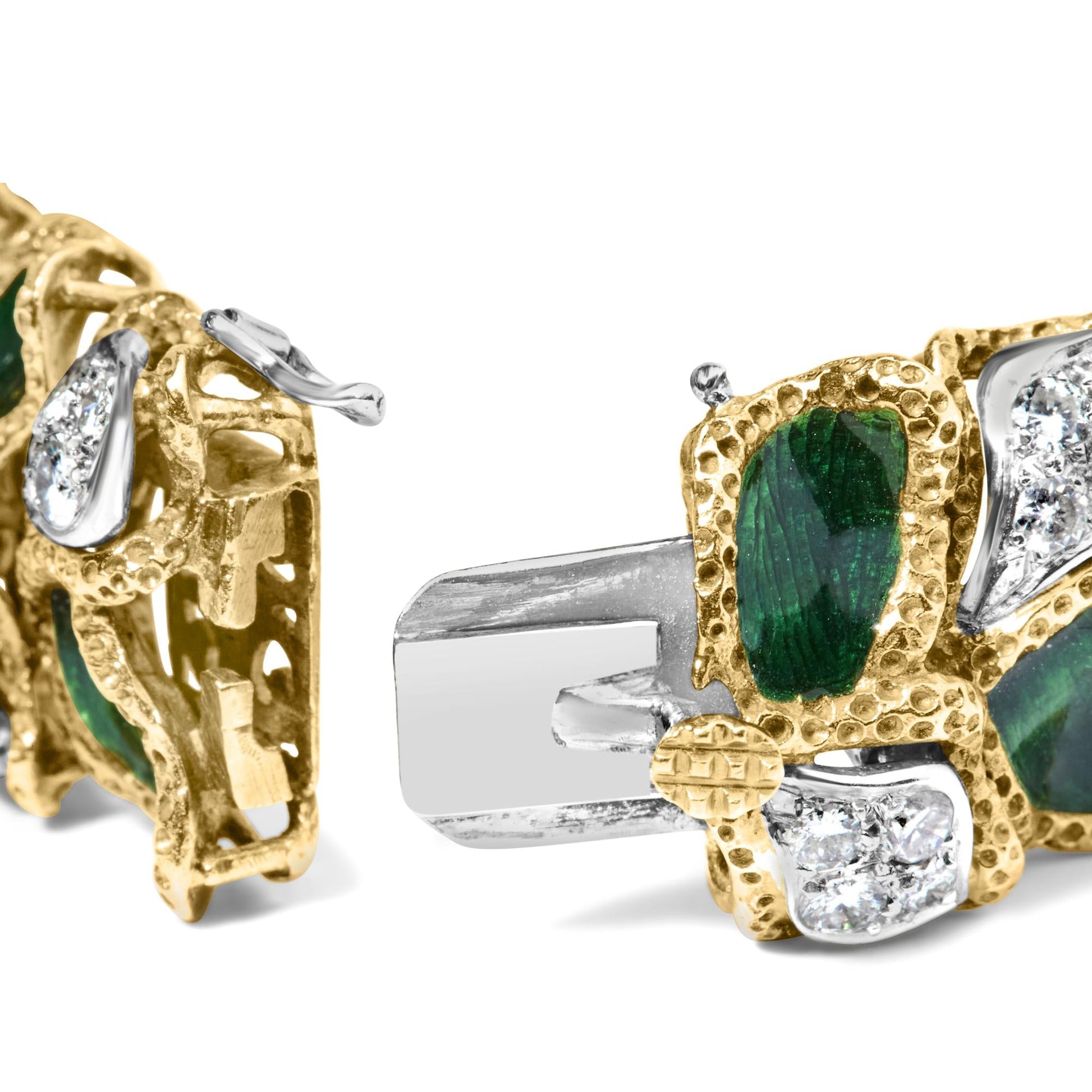 18K Yellow Gold 3 1/4 Cttw Diamond and Green Enamel Gold Textured Bracelet (G-H Color, VS1-VS2 Clarity) - 7" Inches-1