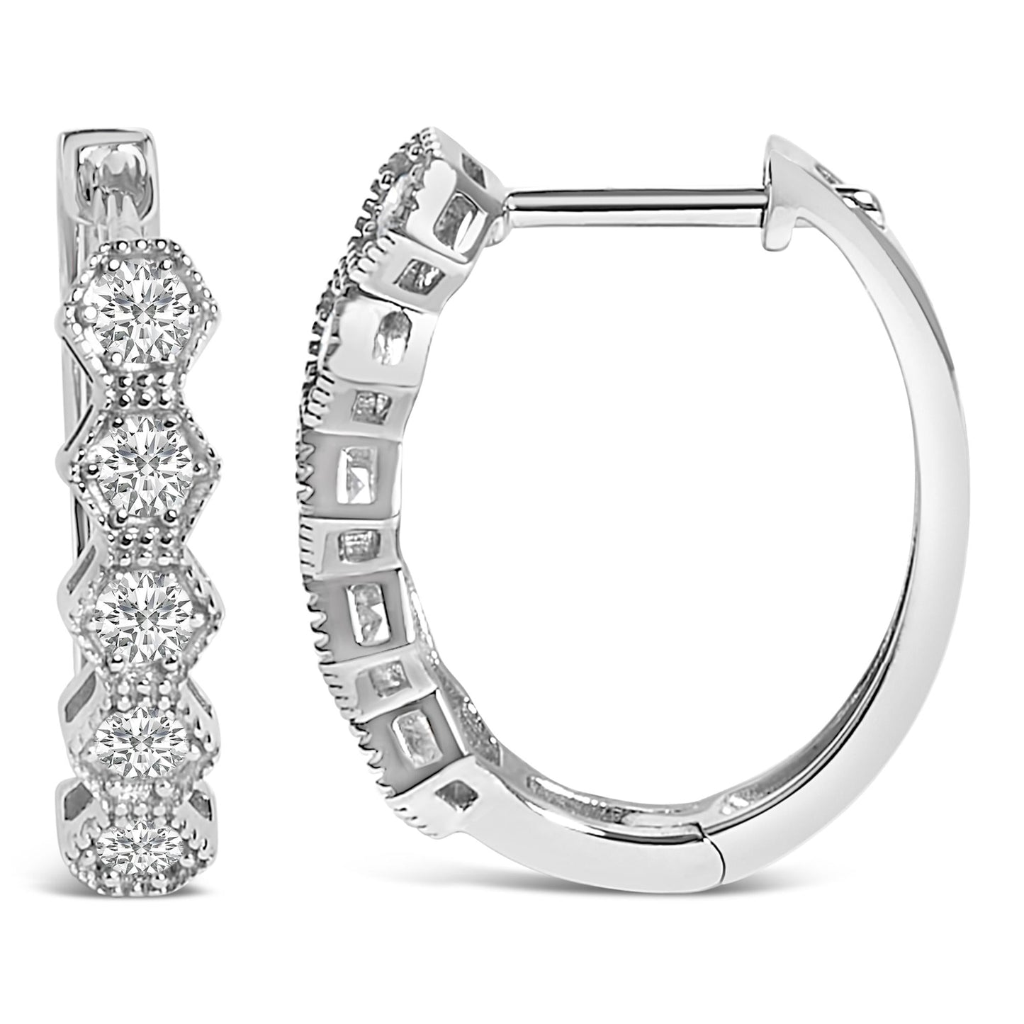 14K Gold 1/2 Cttw Diamond Earring Zig-Zagging Geometric Hoop Earrings (G-H Color, SI1-SI2)-3