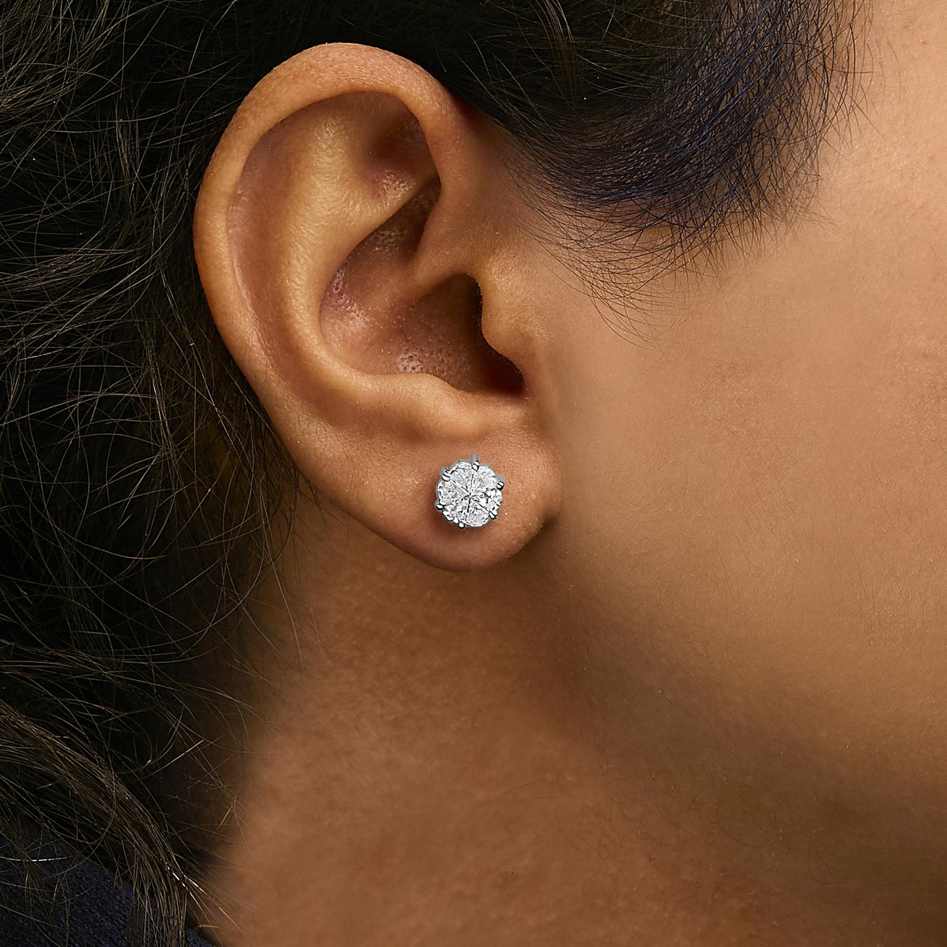 14K White Gold 1.00 Cttw Pie Cut Diamond Solitaire Style Stud Earring (H-I Color, SI1-SI2 Clarity)-2