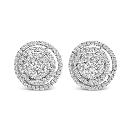 14K Gold 1 3/8 Cttw Diamond Cluster and Double Halo Stud Earring (G-H Color, SI1-SI2 Clarity)-0