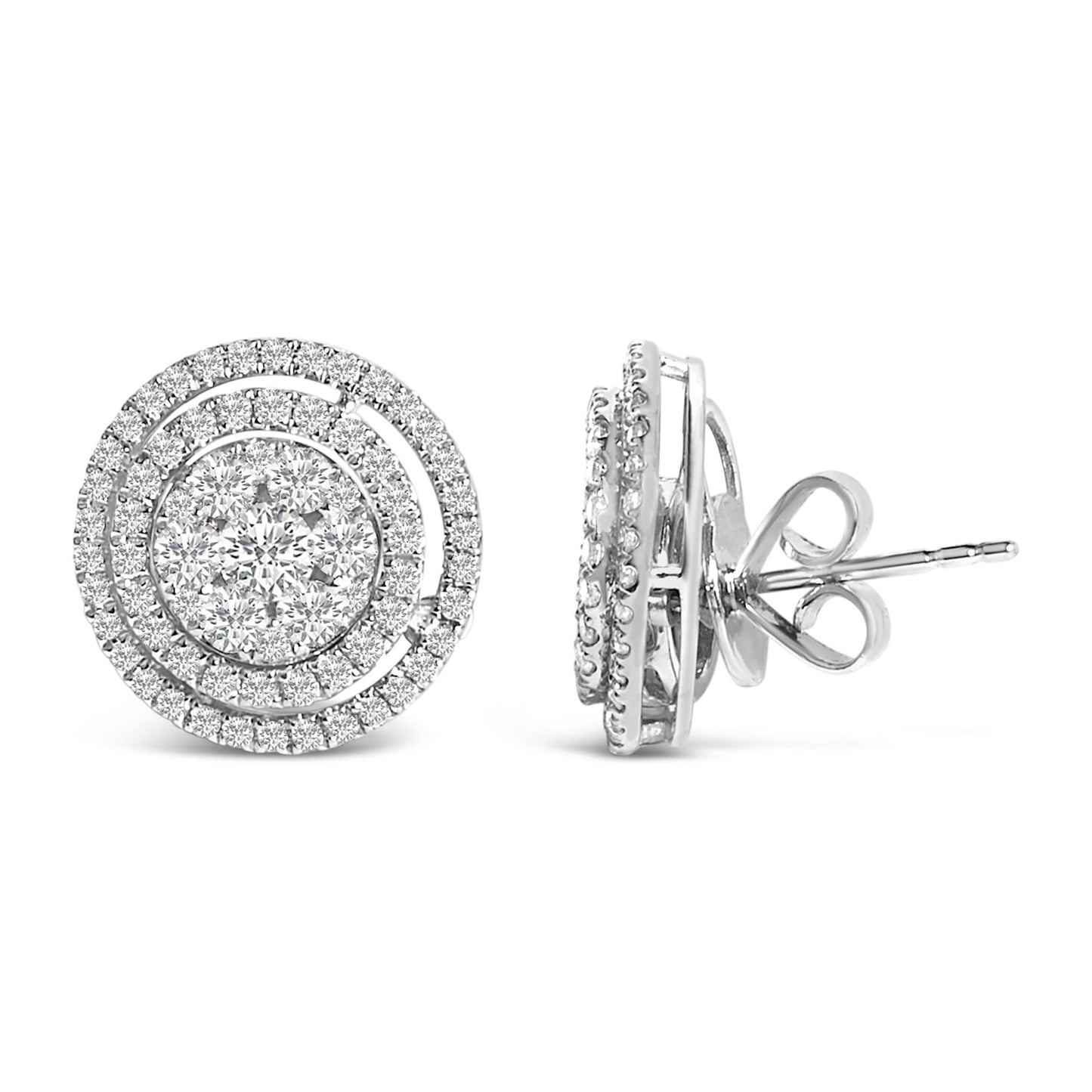 14K Gold 1 3/8 Cttw Diamond Cluster and Double Halo Stud Earring (G-H Color, SI1-SI2 Clarity)-3