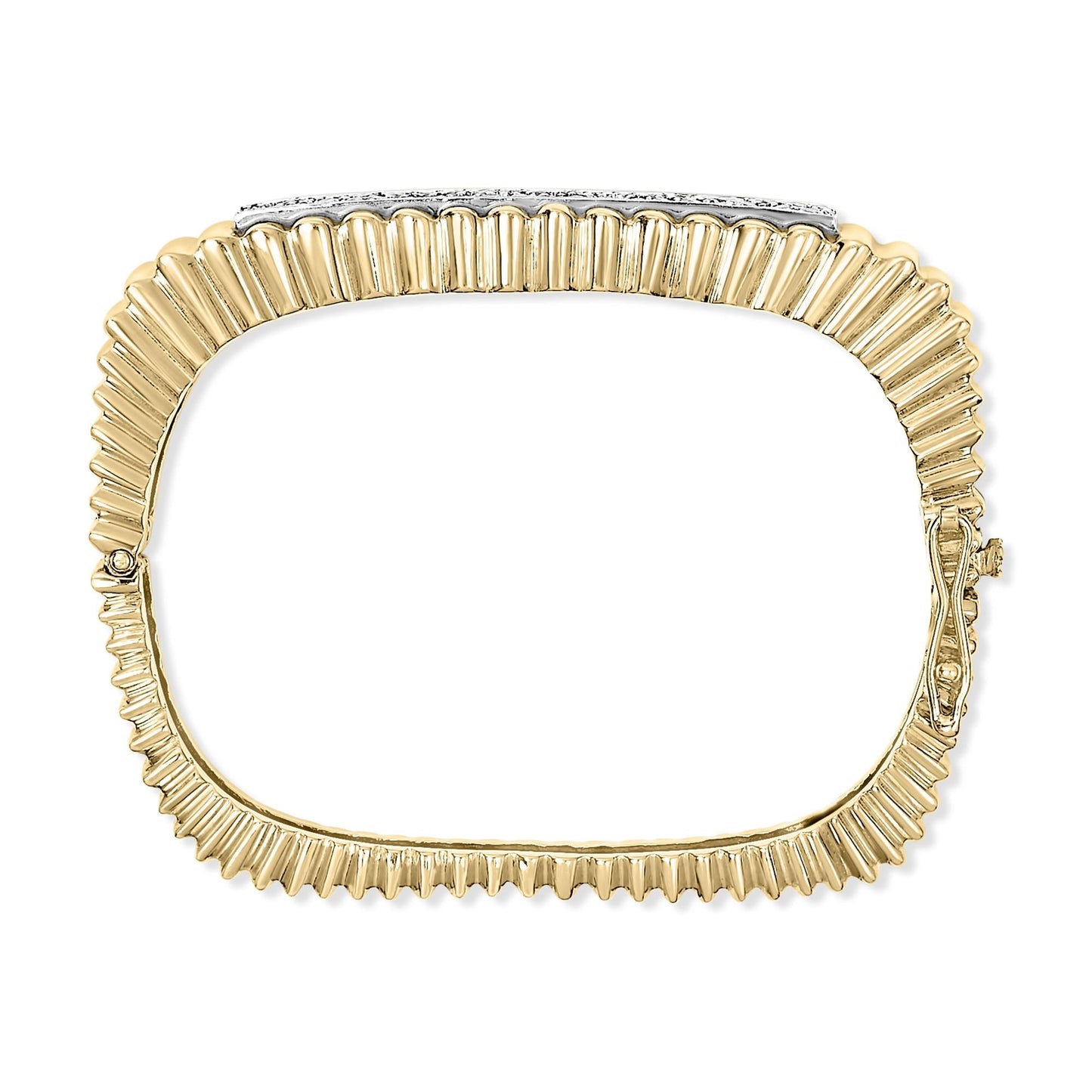 14K Yellow Gold 1 1/4 Cttw Diamond Ribbed Rounded Rectangle Bangle Bracelet (G-H Color, VS2-SI1 Clarity) - 7.75" Inches-3