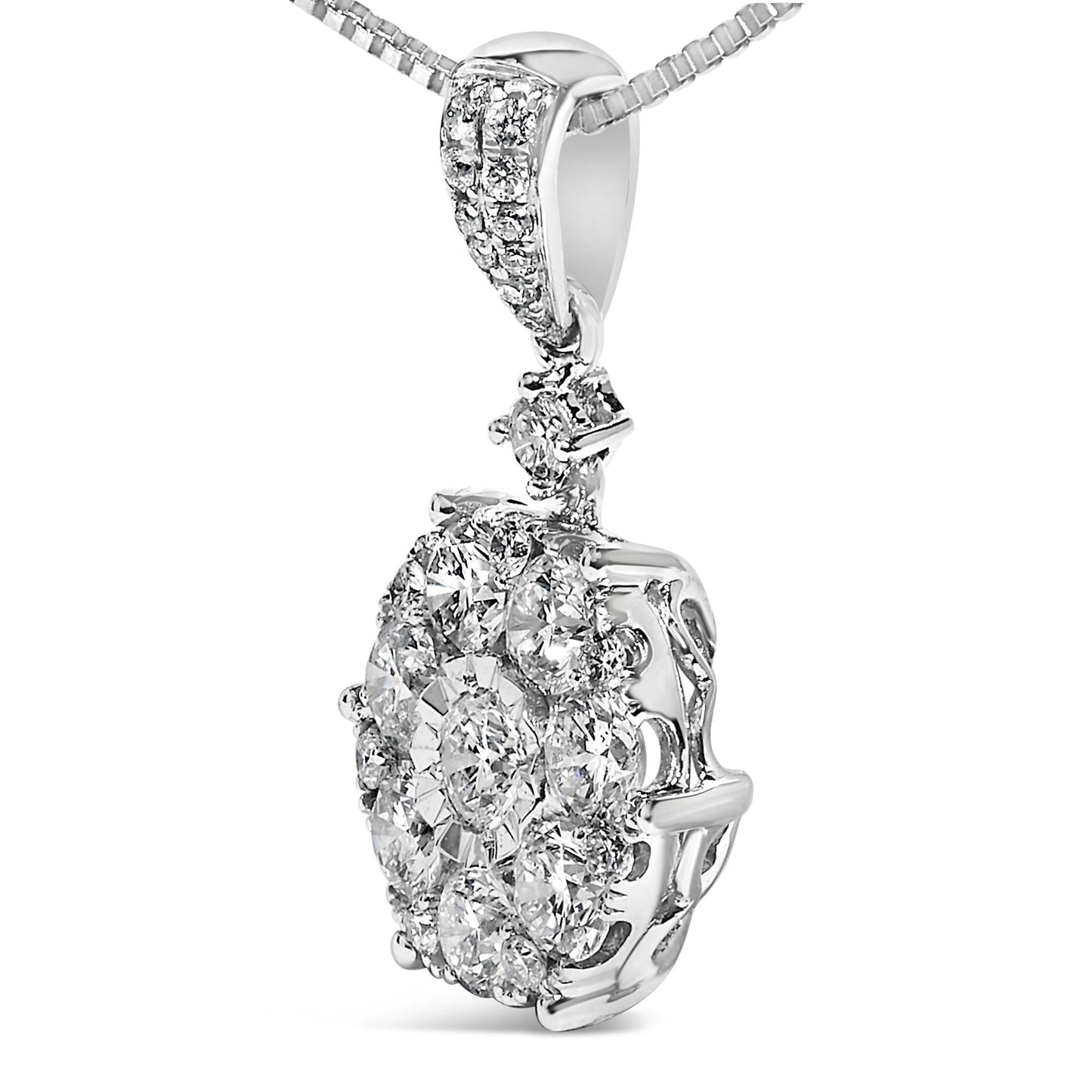 14K White Gold 1 1/5 Cttw Diamond Composite Cluster Pendant Necklace (F-G Color, VS2-SI1 Clarity) - 18" Inches-3