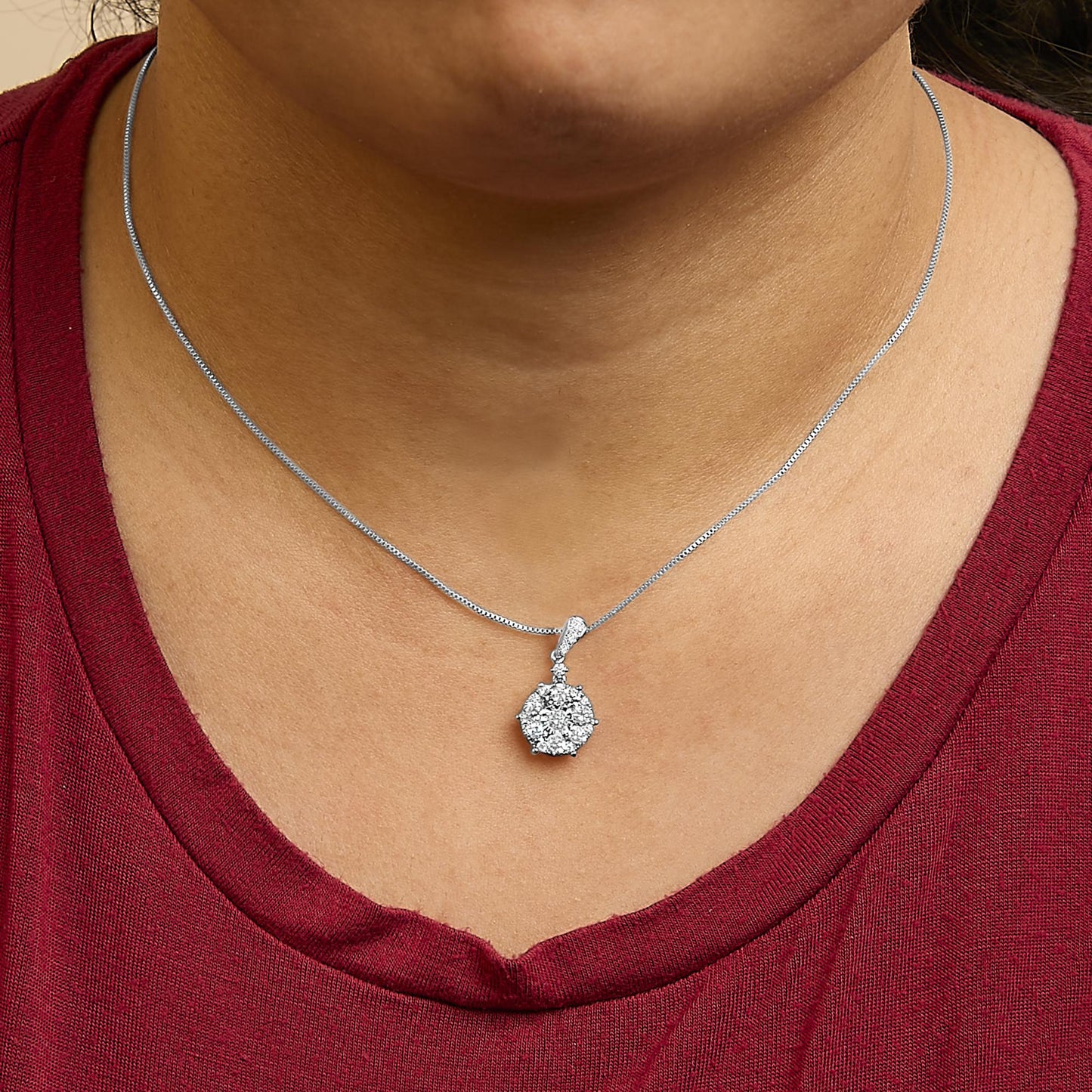 14K White Gold 1 1/5 Cttw Diamond Composite Cluster Pendant Necklace (F-G Color, VS2-SI1 Clarity) - 18" Inches-2