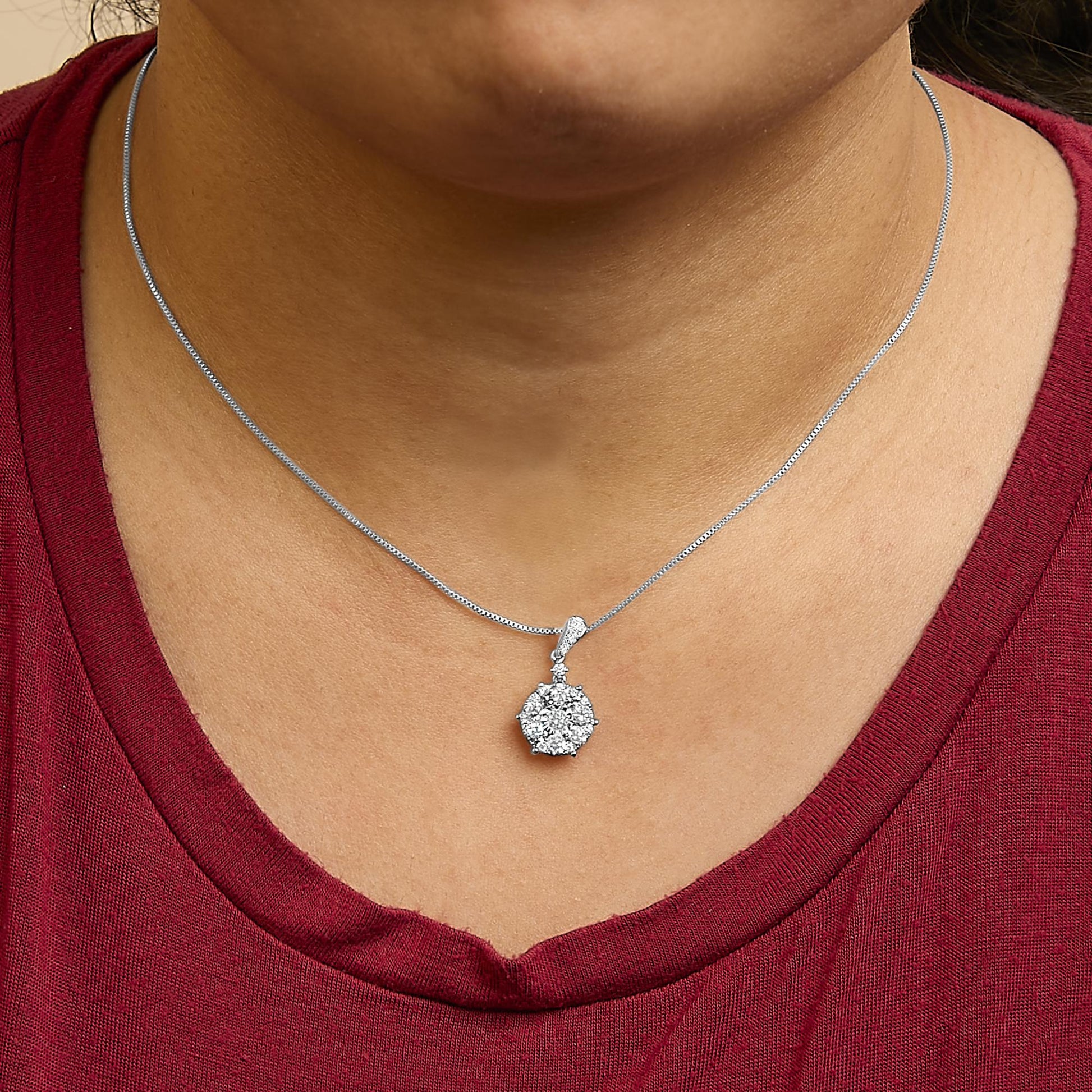 14K White Gold 1 1/5 Cttw Diamond Composite Cluster Pendant Necklace (F-G Color, VS2-SI1 Clarity) - 18" Inches-2