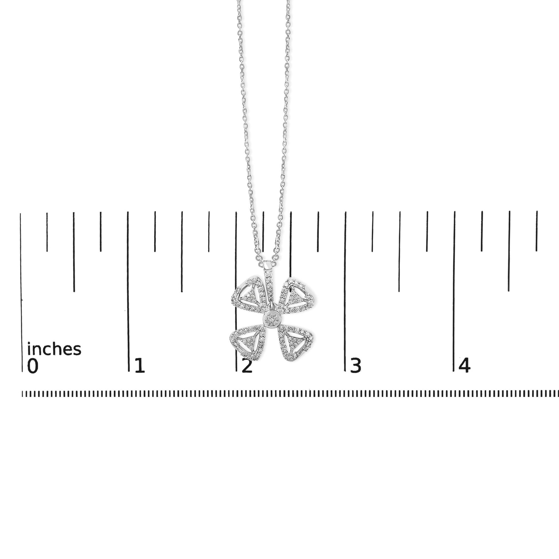 14K White Gold 5/8 Cttw Diamond 4 Leaf Floral Pendant Necklace (H-I Color, I1-I2 Clarity) - 18" Inches-4