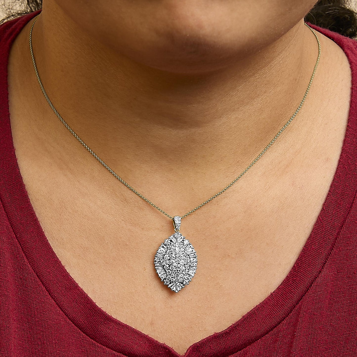 14K White and Yellow Gold 2.00 Cttw Diamond Cluster Pear Shaped Pendant Necklace (G-H Color, SI2-I1 Clarity) -20" Inches-2