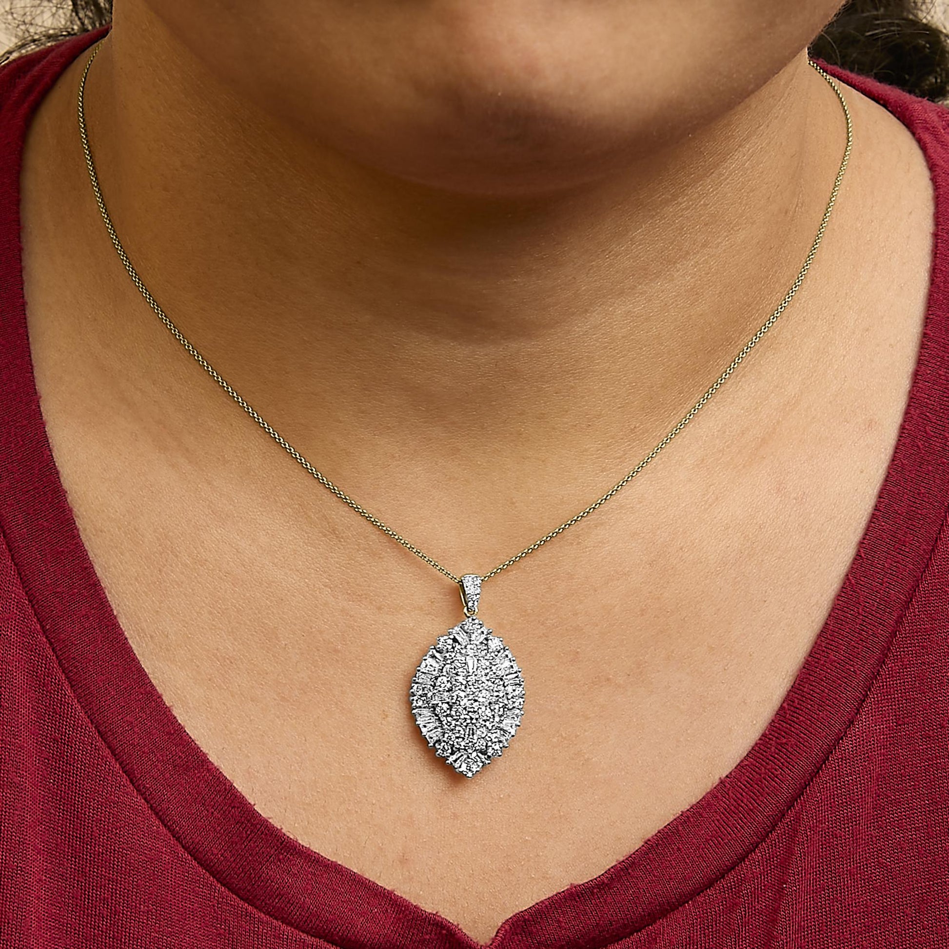 14K White and Yellow Gold 2.00 Cttw Diamond Cluster Pear Shaped Pendant Necklace (G-H Color, SI2-I1 Clarity) -20" Inches-2