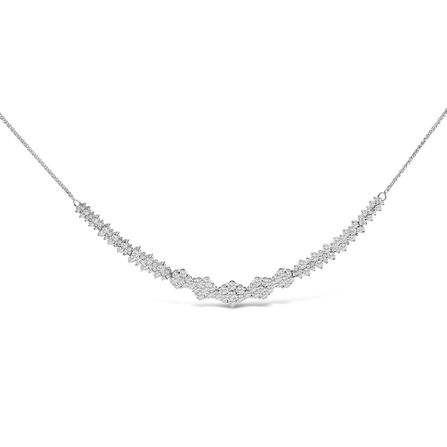 14K White Gold 2.00 Cttw Diamond Composite Cluster Bar Necklace (H-I Color, I2-I3 Clarity) - 18" Inches-0