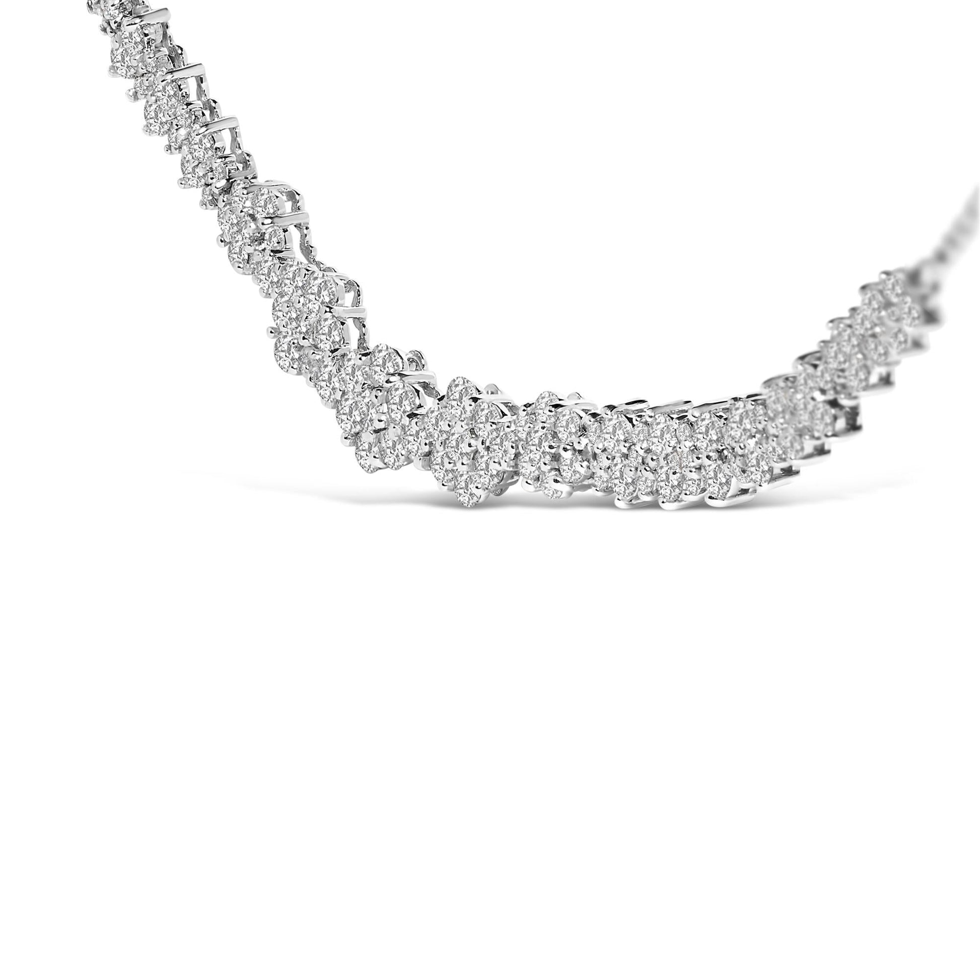 14K White Gold 2.00 Cttw Diamond Composite Cluster Bar Necklace (H-I Color, I2-I3 Clarity) - 18" Inches-3