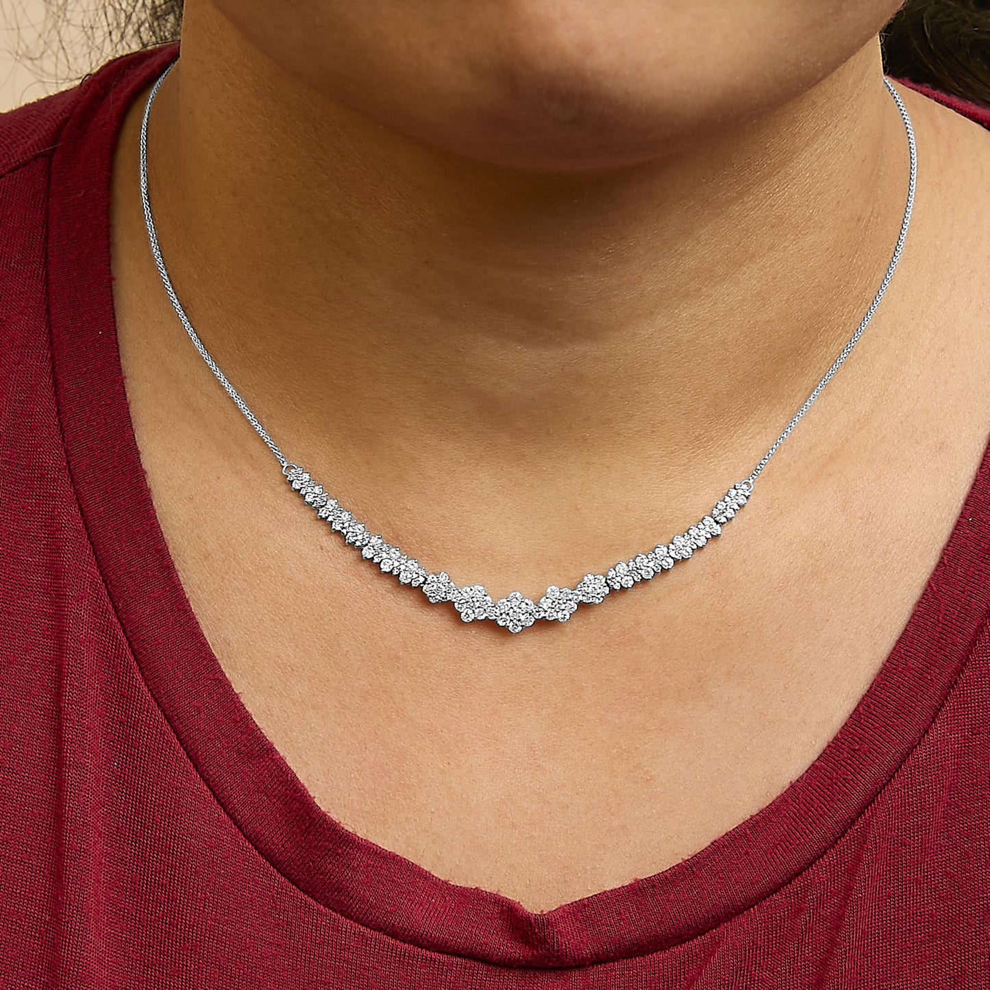 14K White Gold 2.00 Cttw Diamond Composite Cluster Bar Necklace (H-I Color, I2-I3 Clarity) - 18" Inches-2
