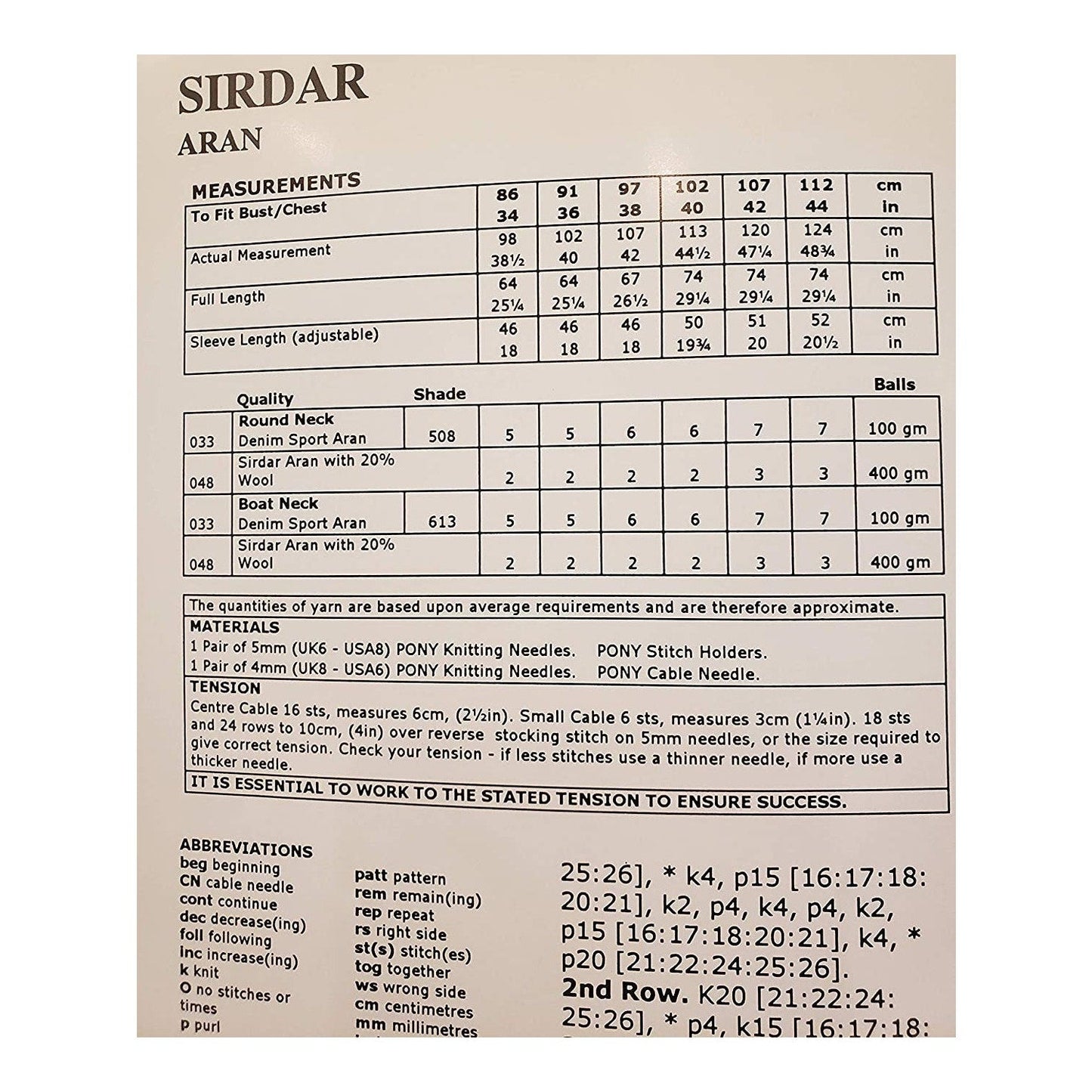New Sirdar 5110 Denim Sport Aran Mens Womens Cabled Sweater Knitting Pattern