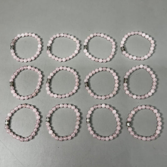 BEST WHOLESALE (12 PACK) Beaded Rose Quartz Crystal Bracelets 3" Silver Jewel New