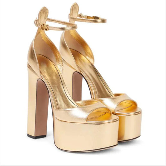 New Sexy Party Women's Pumps Patent Leather Summer Sandals Thick High Heel Platform Fish Mouth Shoes Black White Big Size