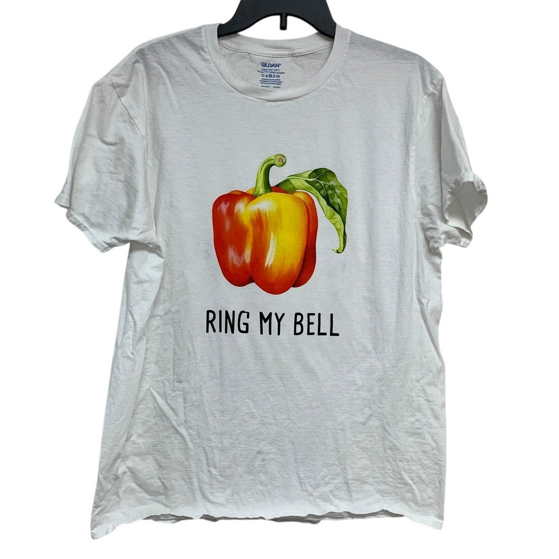 New Hand Printed Adult Large Ring My Bell Pepper Veggie Short Sleeve Tee Shirt