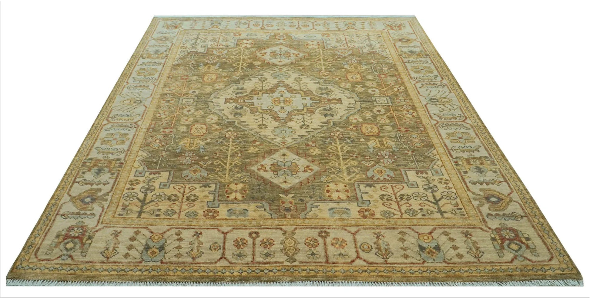 LoomBloom 8x10 Green Hand Knotted Traditional Oushak Wool Oriental Area Rug-2
