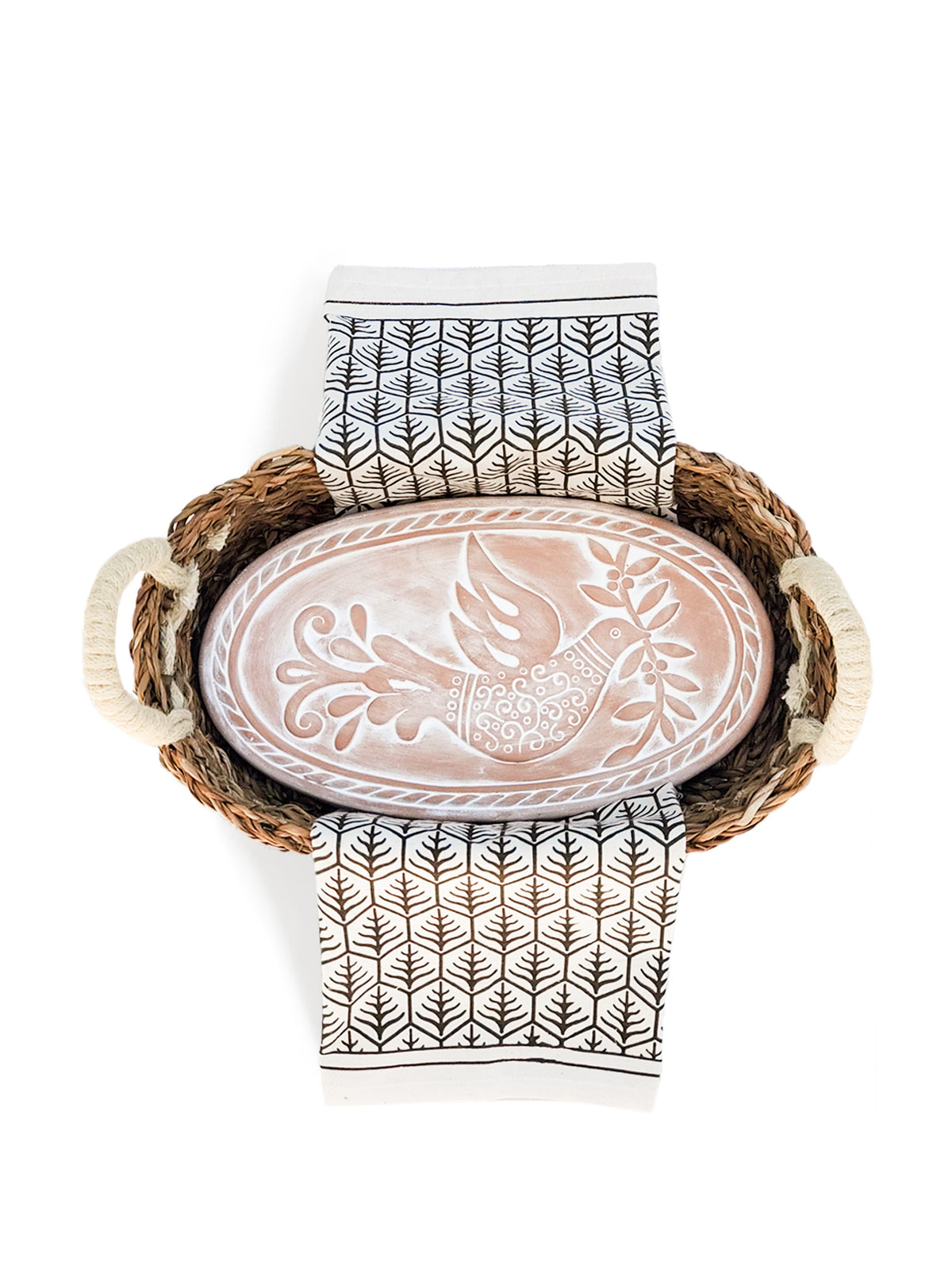 Bread Warmer & Basket Gift Set with Tea Towel - Bird Oval-5