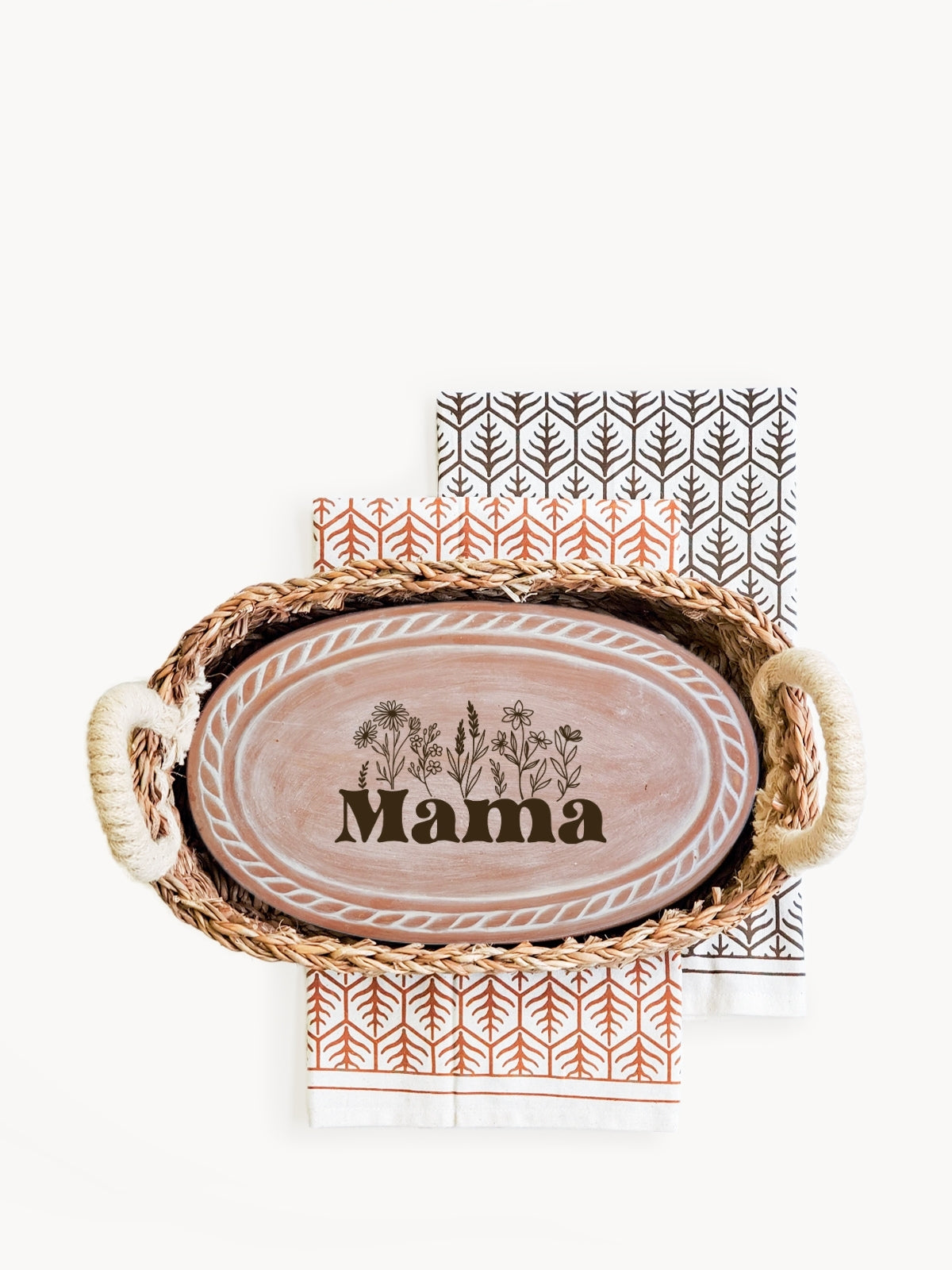 Bread Warmer & Basket Gift Set with Tea Towel - Mom Oval-7