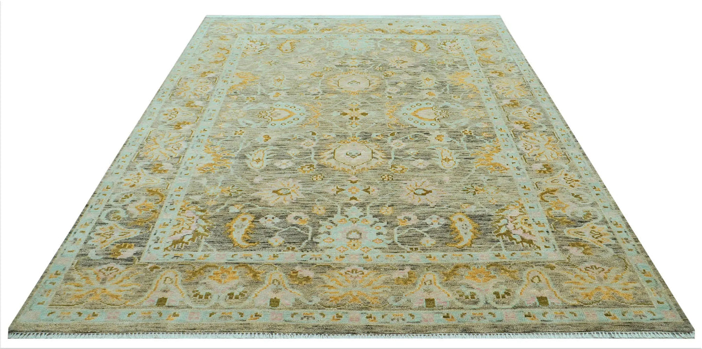 LoomBloom 9x12 Mint Hand Knotted Traditional  Oushak Wool Oriental Area Rug-2