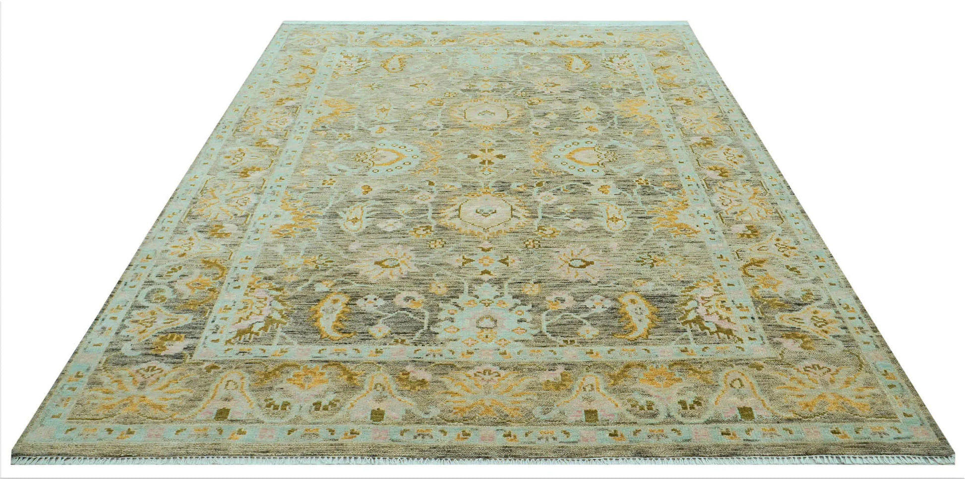 LoomBloom 9x12 Mint Hand Knotted Traditional  Oushak Wool Oriental Area Rug-2