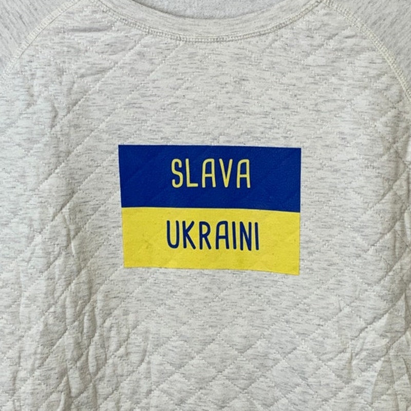Upcycled Hand Printed Womens Large Slava Ukraini Save Ukraine Flag Sweatshirt