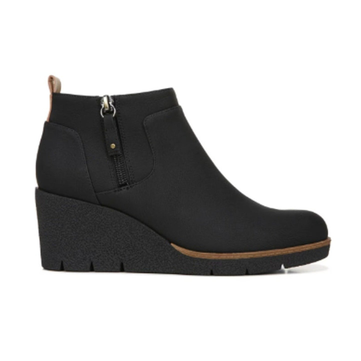 New In Box Dr Scholls Womens Size 8 Black Faux Leather Bianca Wedge Bootie Shoes