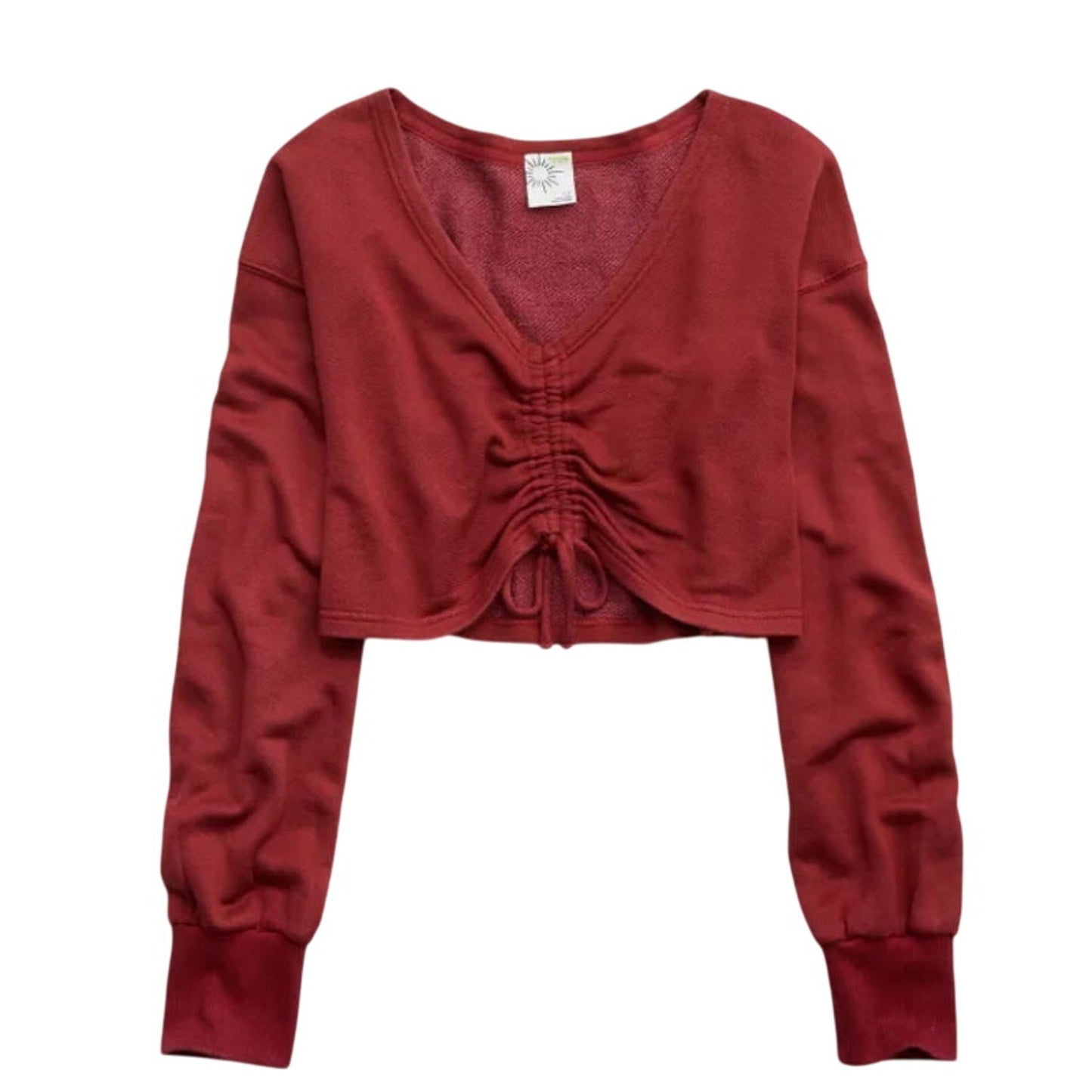 New OFFLINE By Aerie Womens Small Terry Cinched Front Summer Burgundy Crewneck
