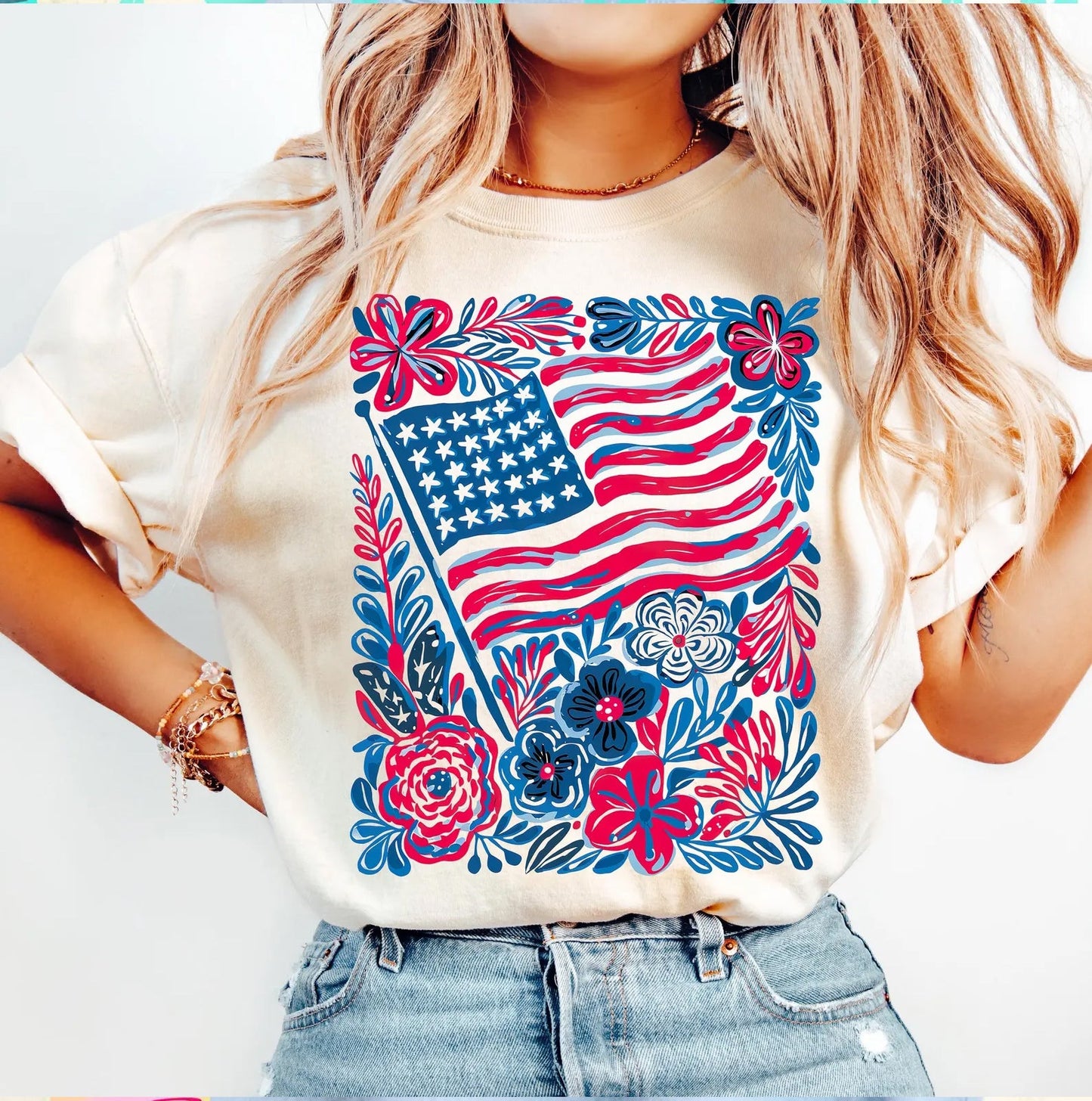 Flag and Flowers Graphic Tee