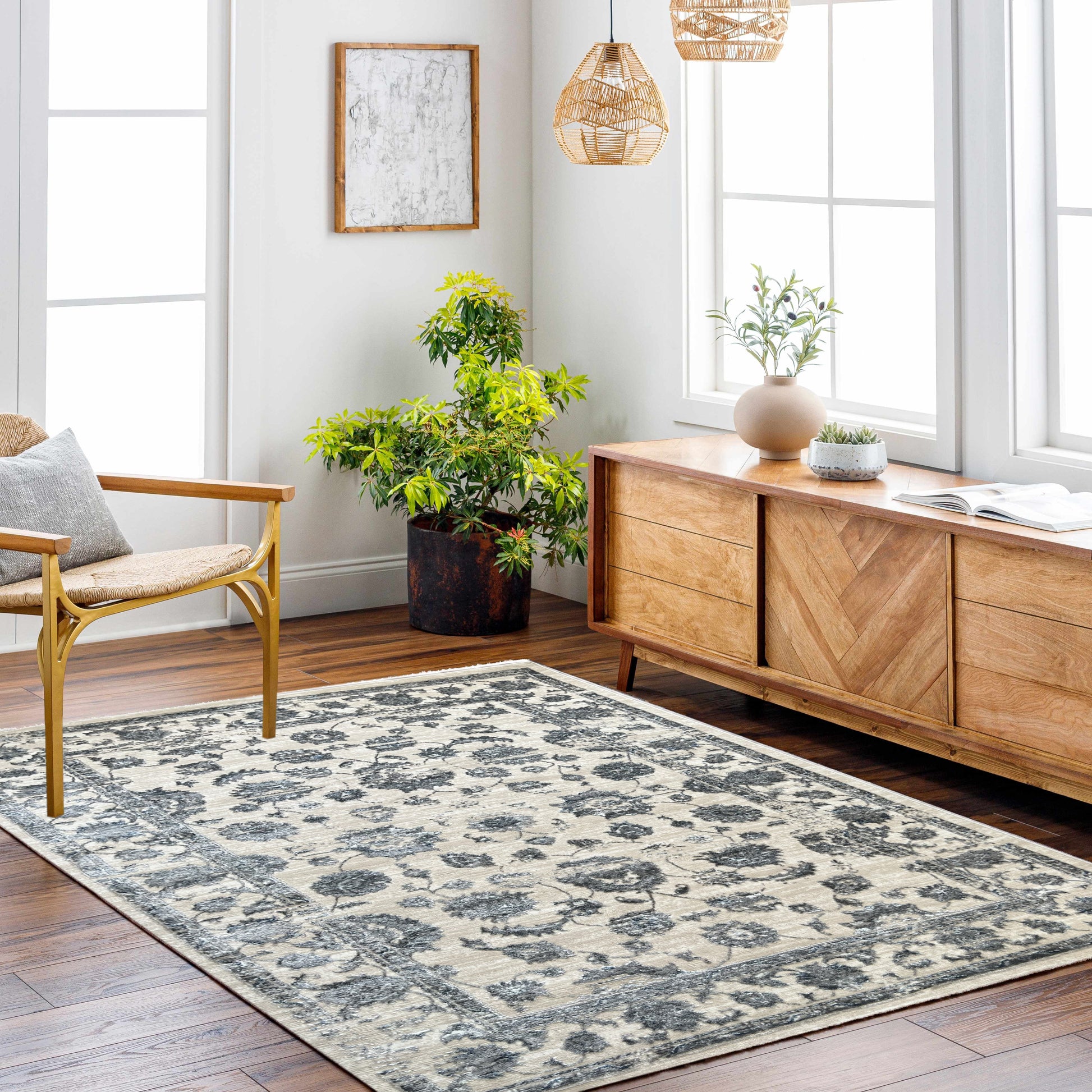 ROY's Home High&Low Area Rugs,Vintage Flower Garden Design, Shiny Effect Colors-0
