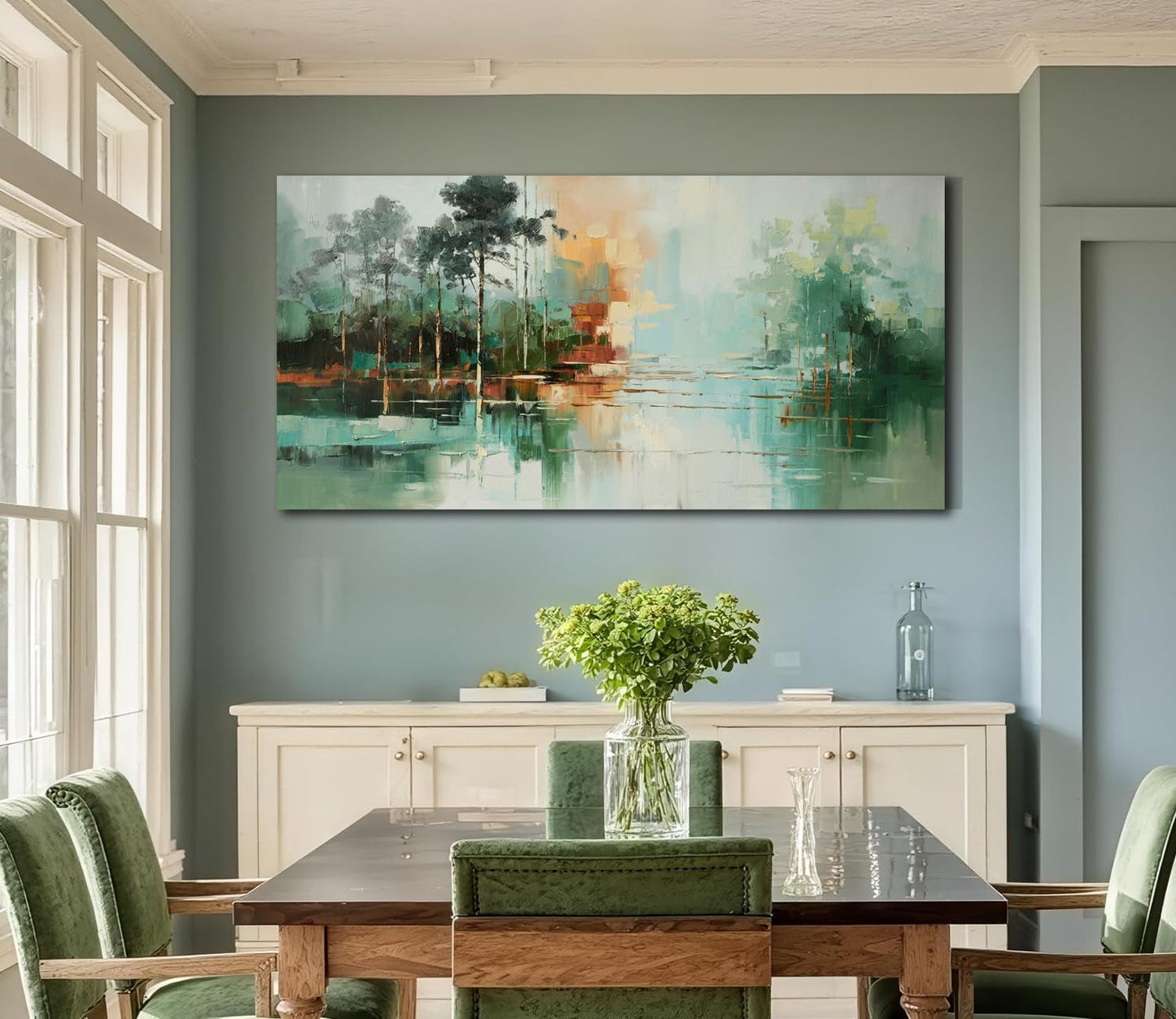 Teal Green Textured Landscape Canvas Artwork 48x24-3