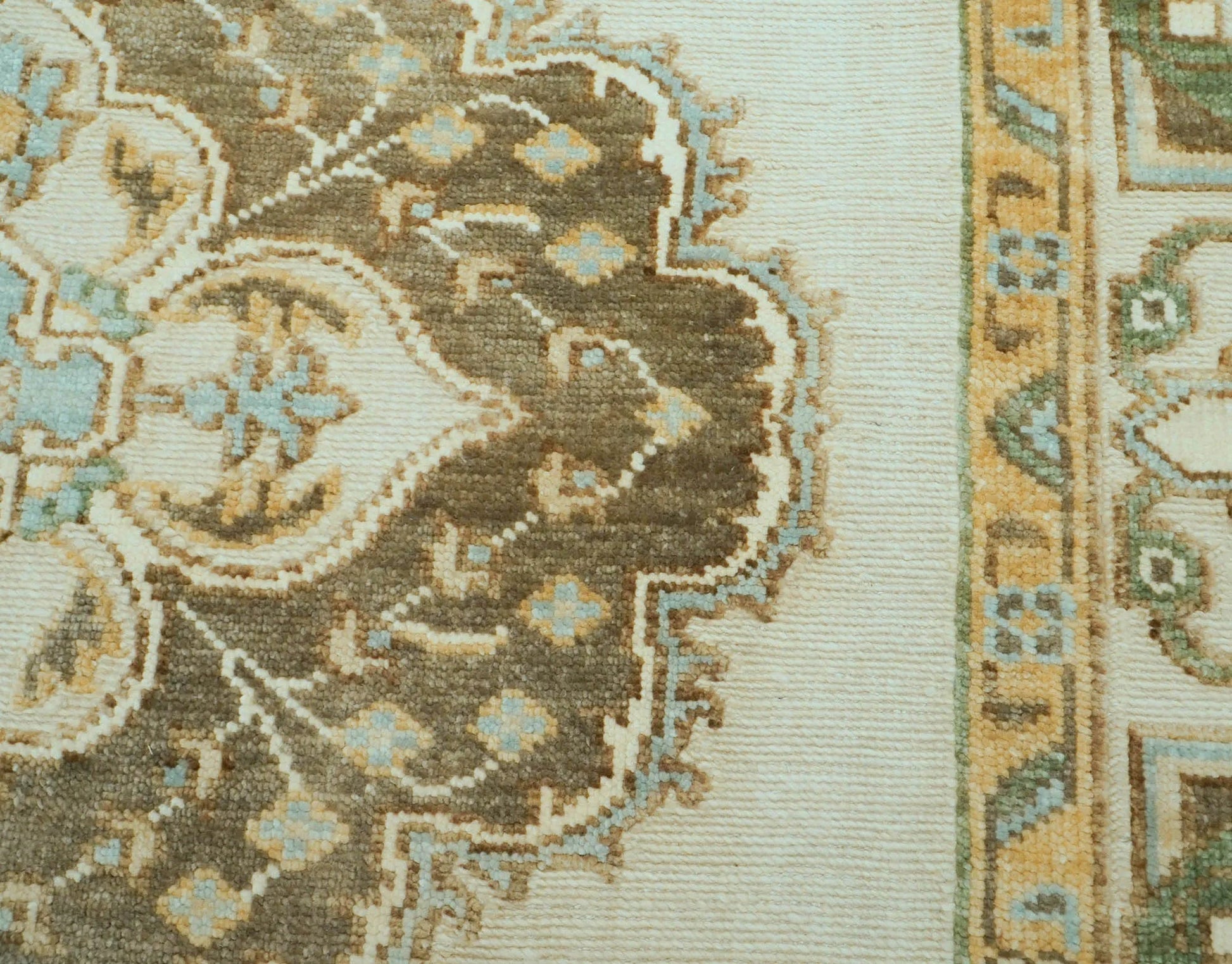 LoomBloom 8x10 Beige Hand Knotted Medallion Oushak Wool Oriental Area Rug-3