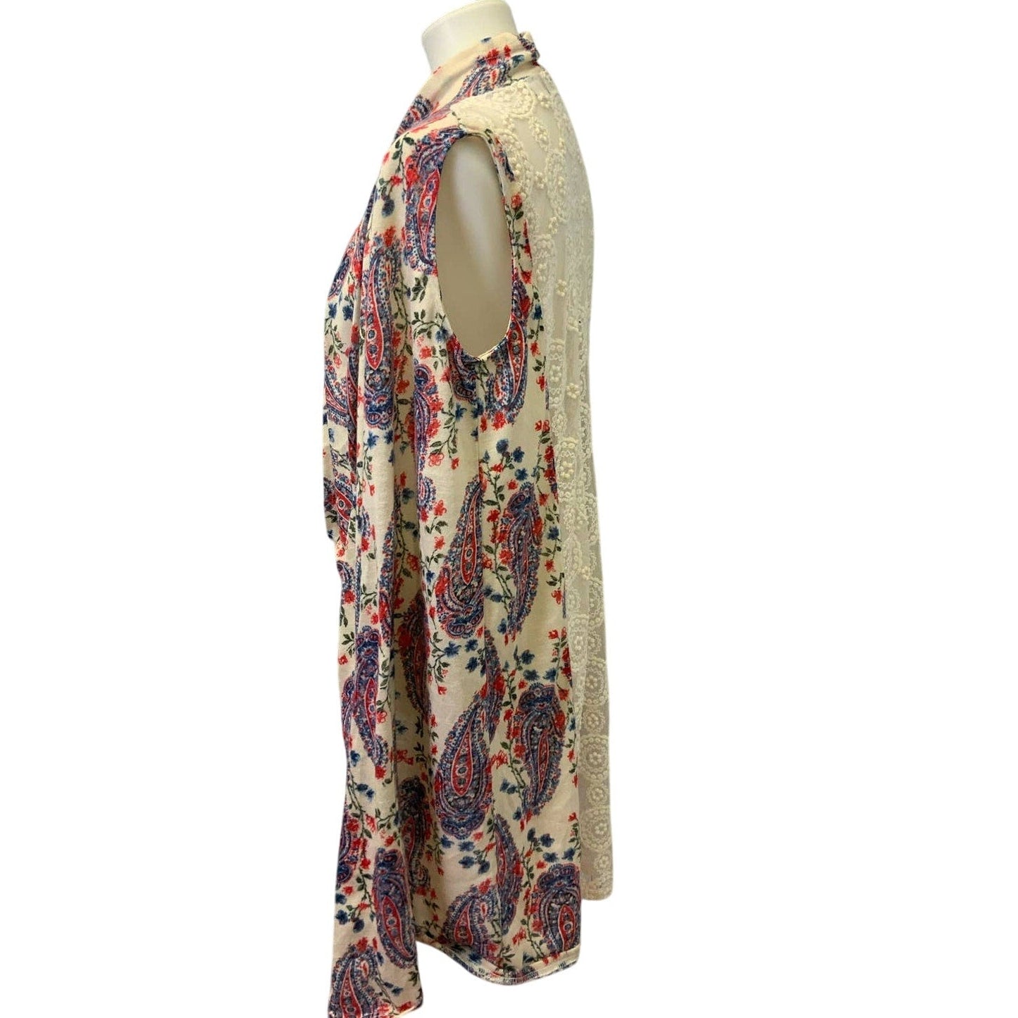 Cato Medium Paisley Sleeveless Long Flowy Floral Coverup Cardigan Lace Inset