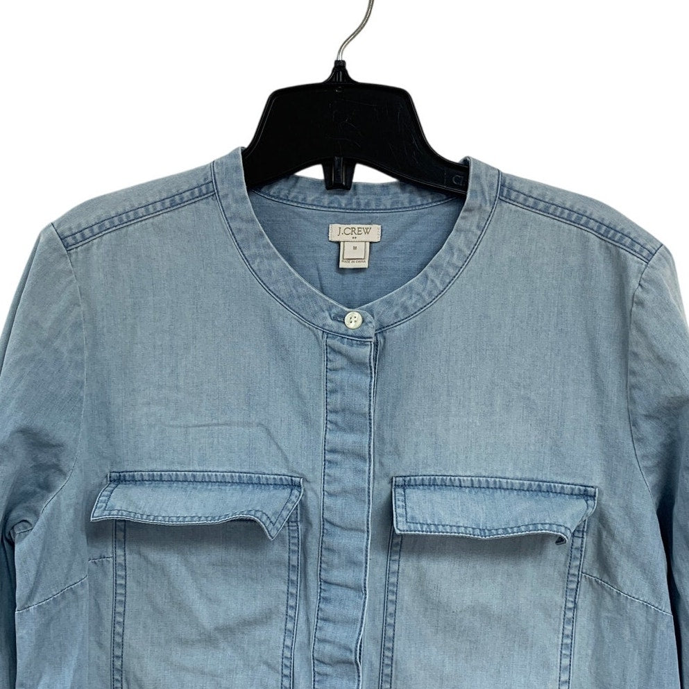 J Crew Womens Medium 100% Cotton Long Sleeve Half Button Midi Denim Shirt Dress