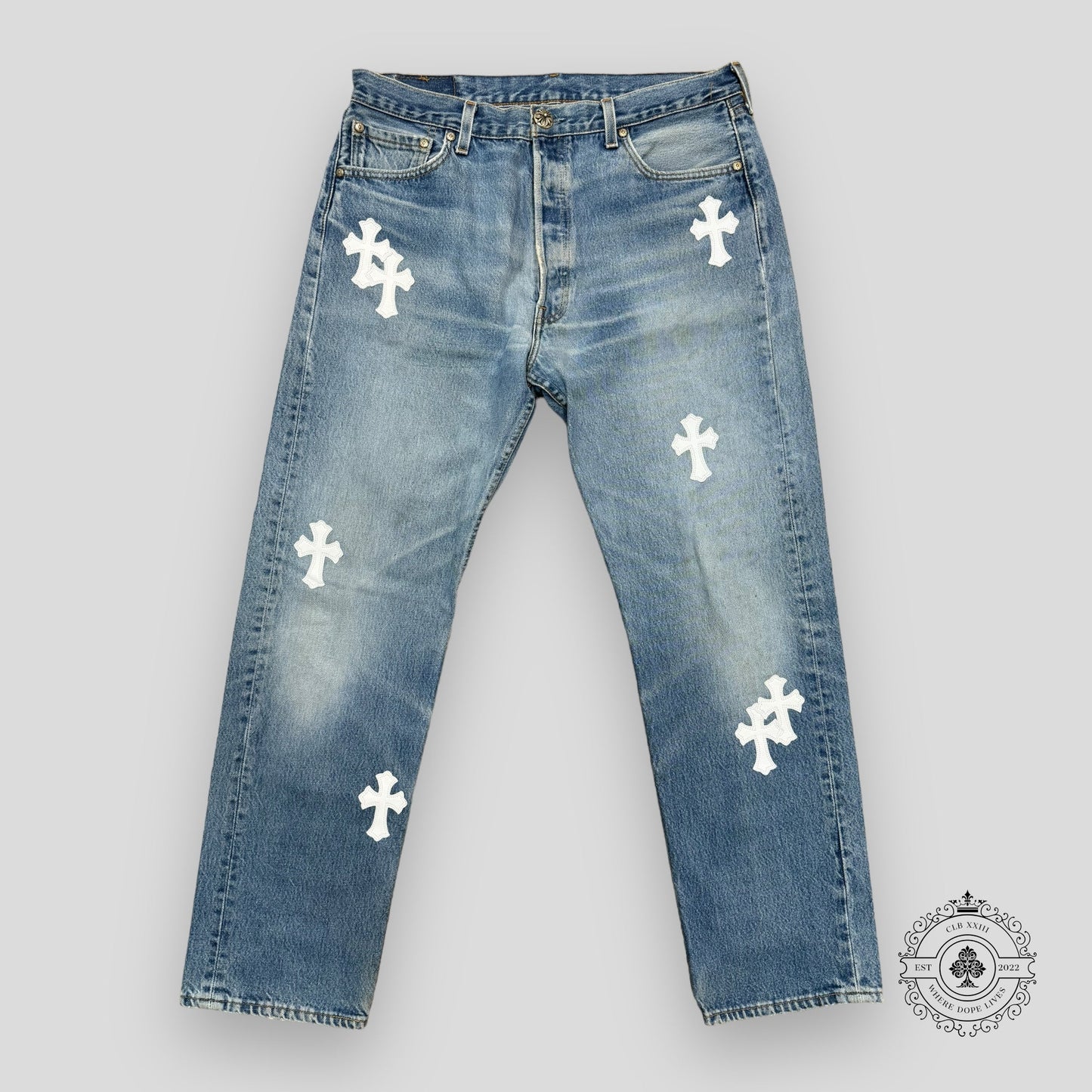 Chrome Hearts White Cross Patch Jeans