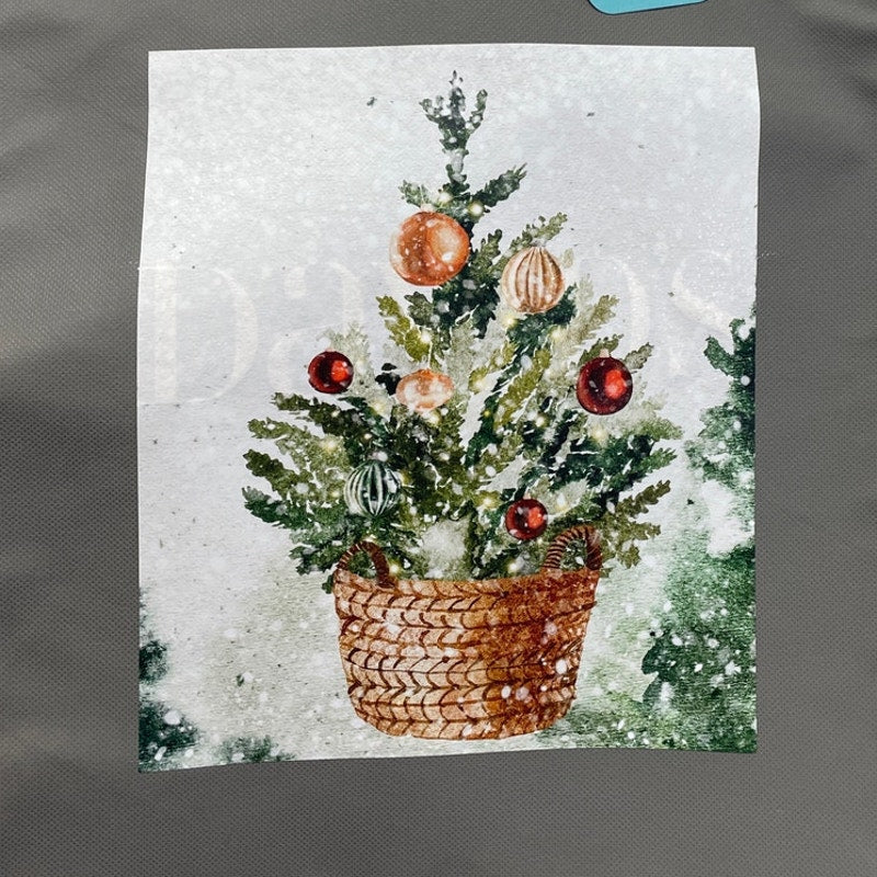 New Upcycled Hand Printed Christmas Tree Hello Beautiful Shopper Tote Bag