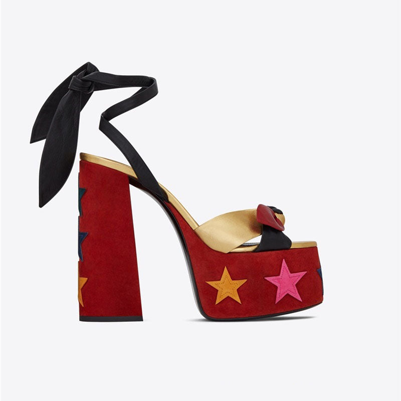 Summer Open Toe Sandals Ankle Strap Roman Shoes Chunky Heels Plus Size Women's Sandals